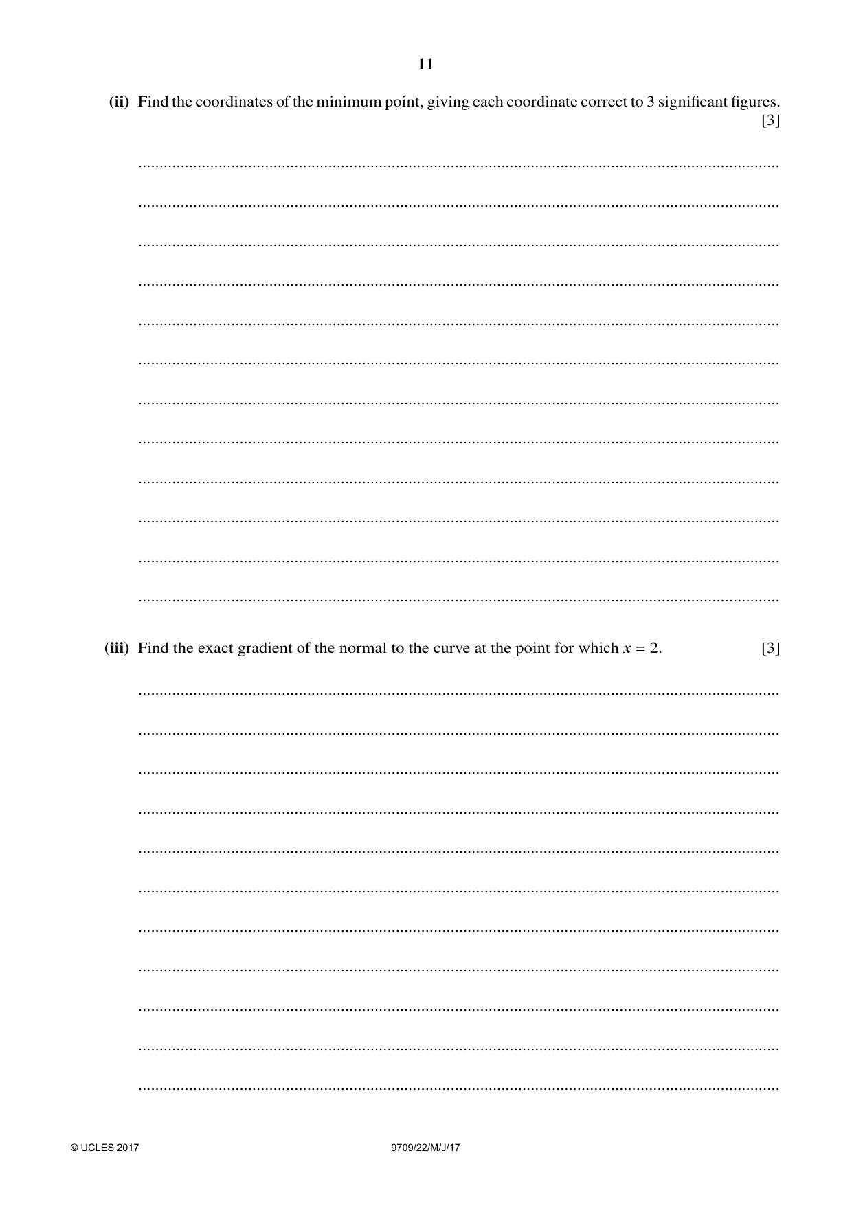 Cambridge A Level Mathematics 9709 2017 May/June Paper 2 · Variant 2 question paper, page 11 of 12