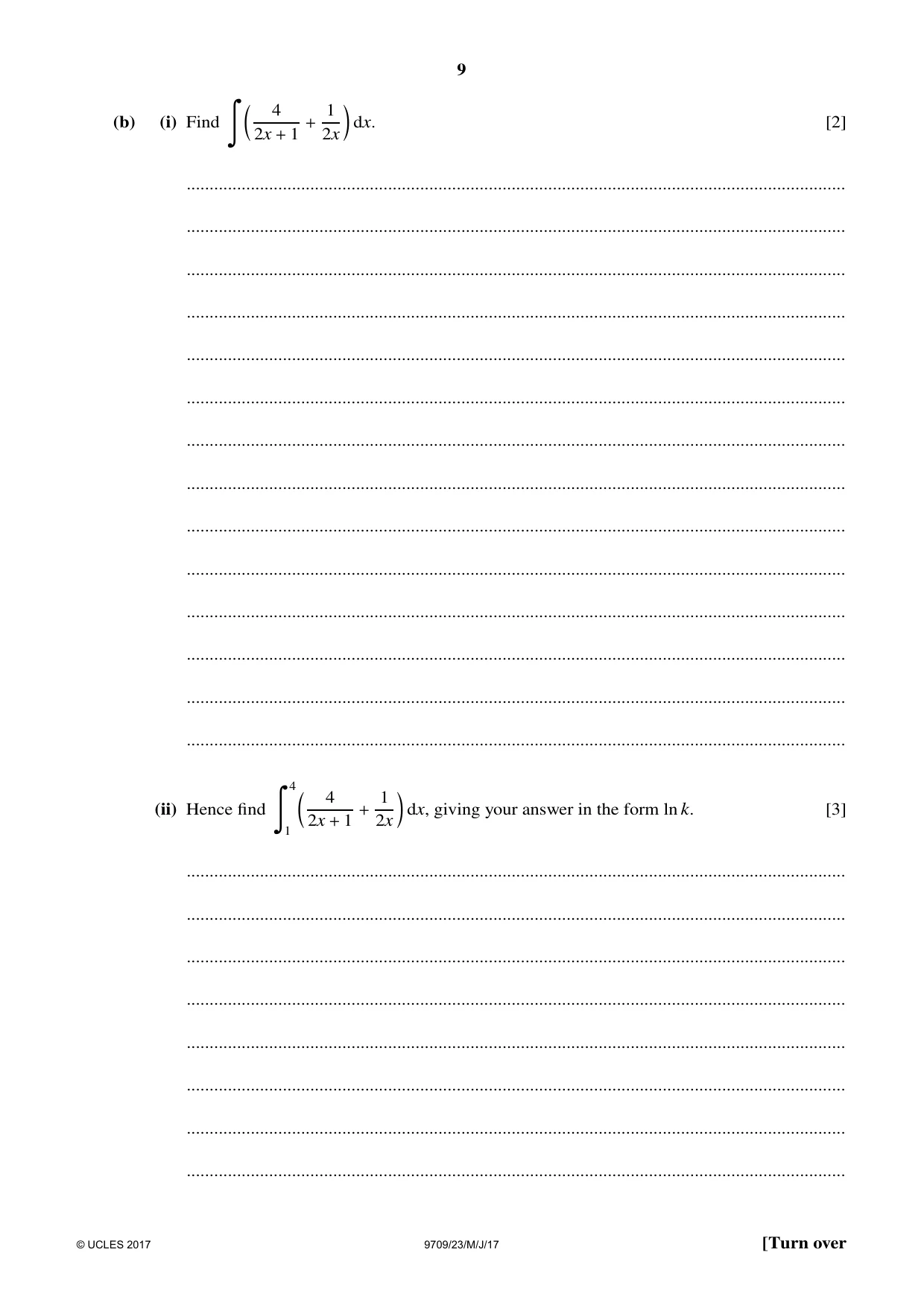 Cambridge A Level Mathematics 9709 2017 May/June Paper 2 · Variant 3 question paper, page 9 of 12