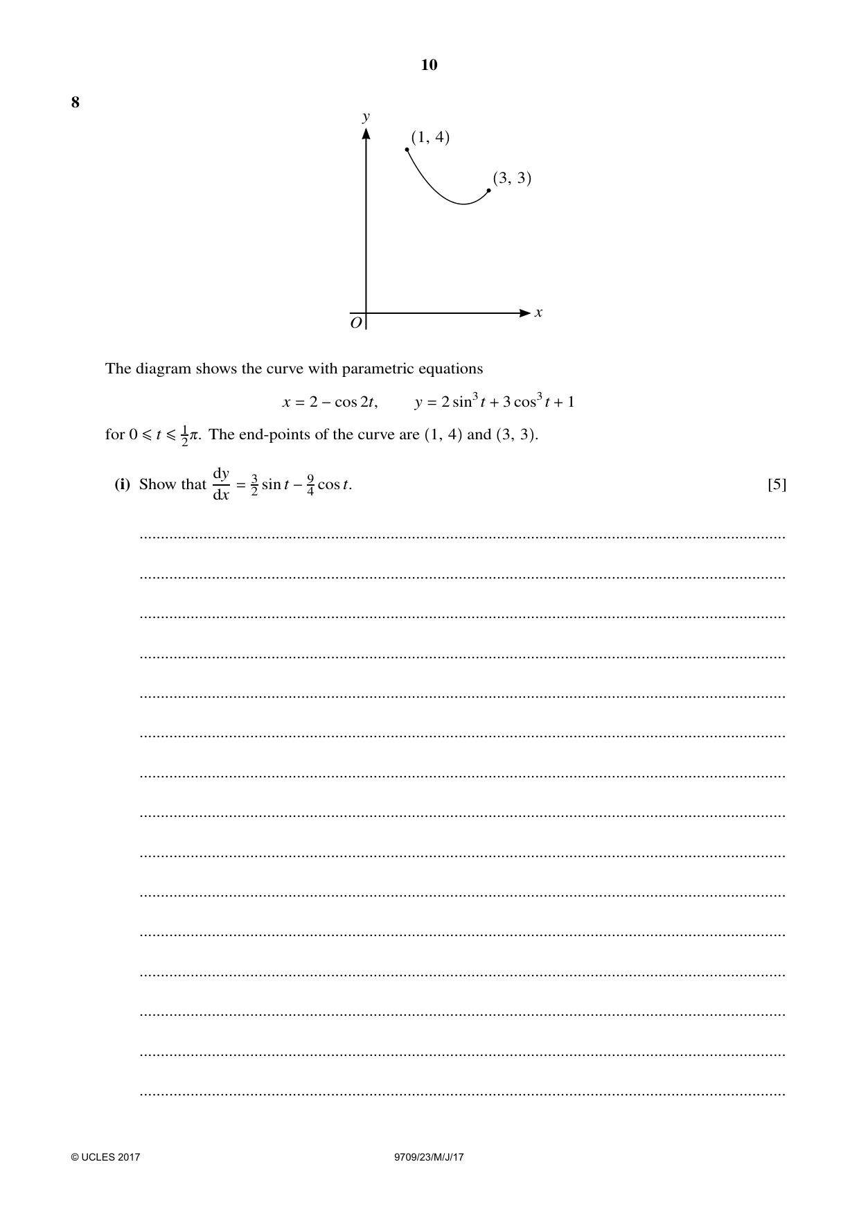 Cambridge A Level Mathematics 9709 2017 May/June Paper 2 · Variant 3 question paper, page 10 of 12