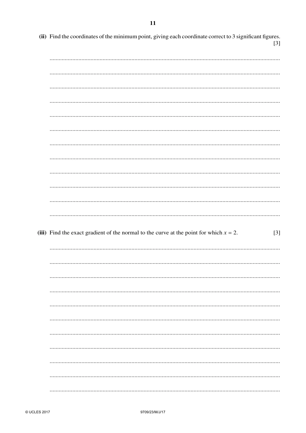 Cambridge A Level Mathematics 9709 2017 May/June Paper 2 · Variant 3 question paper, page 11 of 12