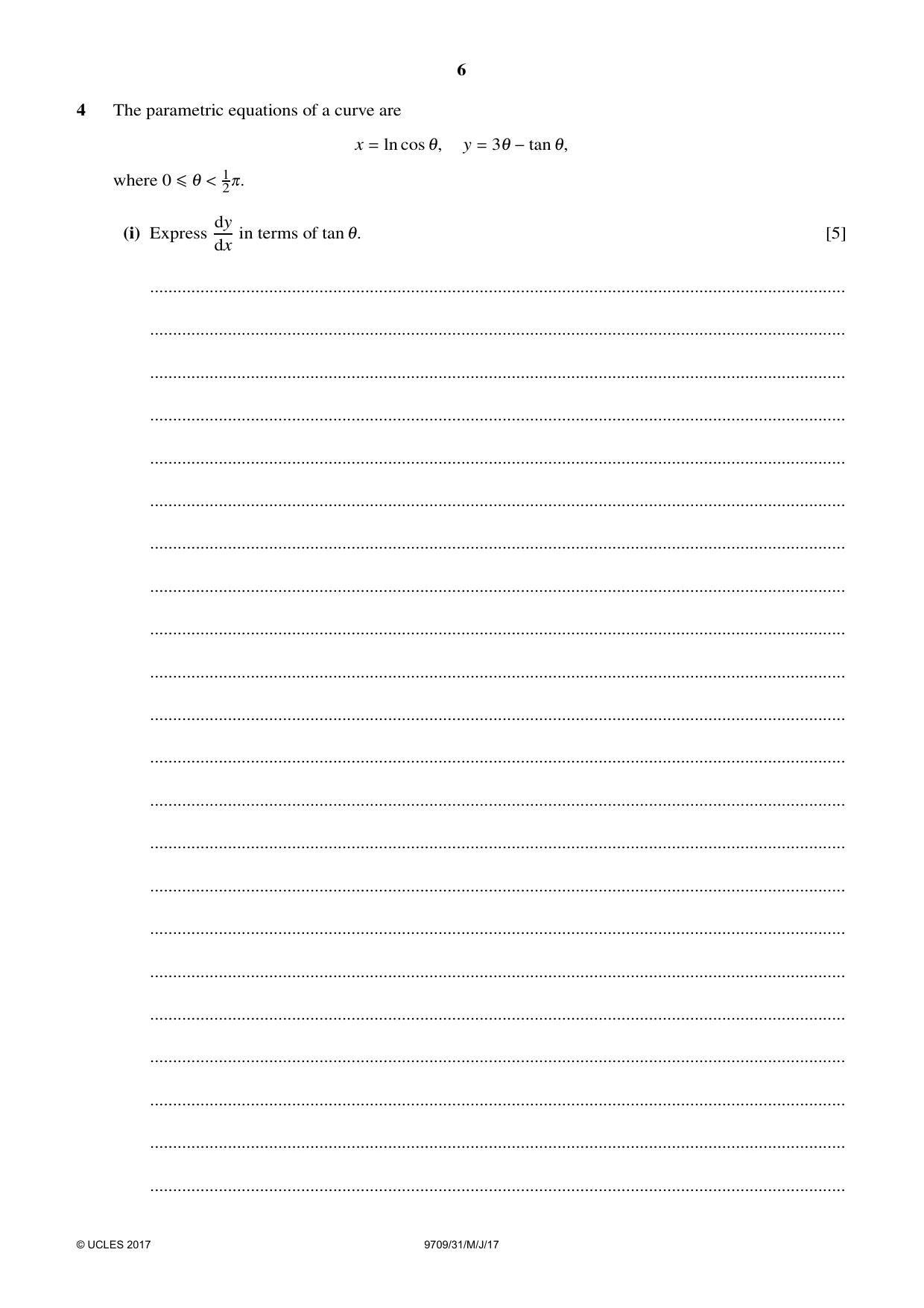 Cambridge A Level Mathematics 9709 2017 May/June Paper 3 · Variant 1 question paper, page 6 of 20