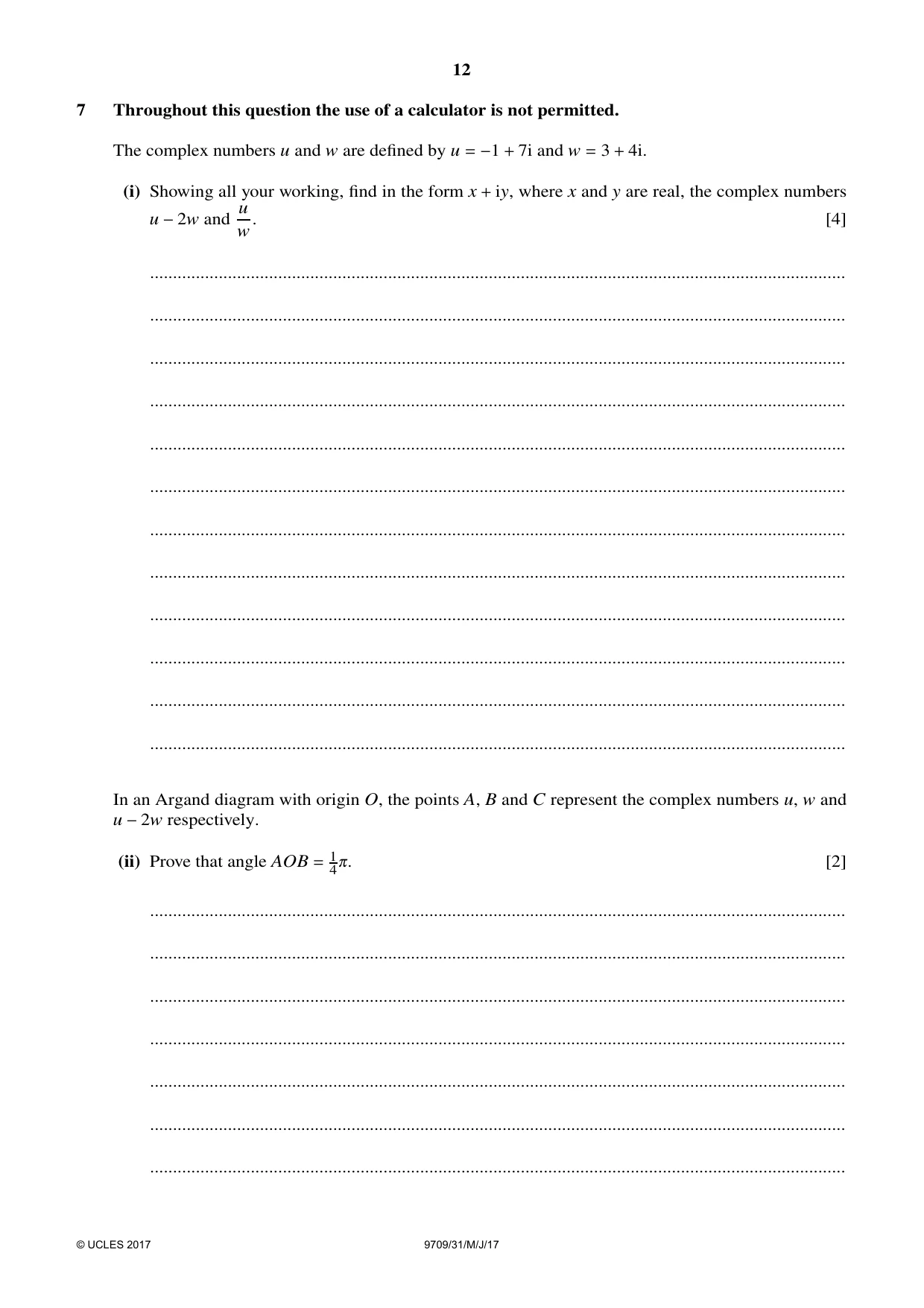 Cambridge A Level Mathematics 9709 2017 May/June Paper 3 · Variant 1 question paper, page 12 of 20