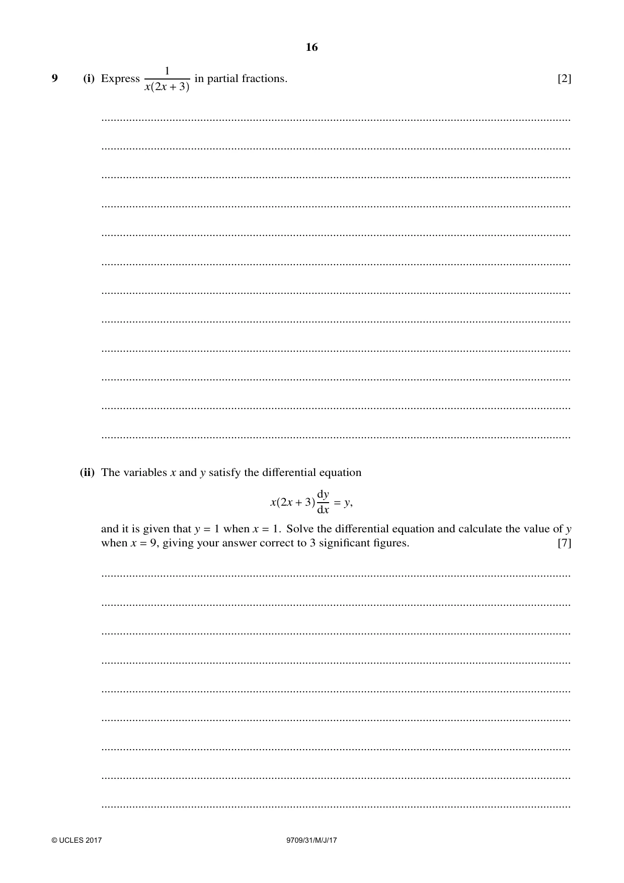 Cambridge A Level Mathematics 9709 2017 May/June Paper 3 · Variant 1 question paper, page 16 of 20