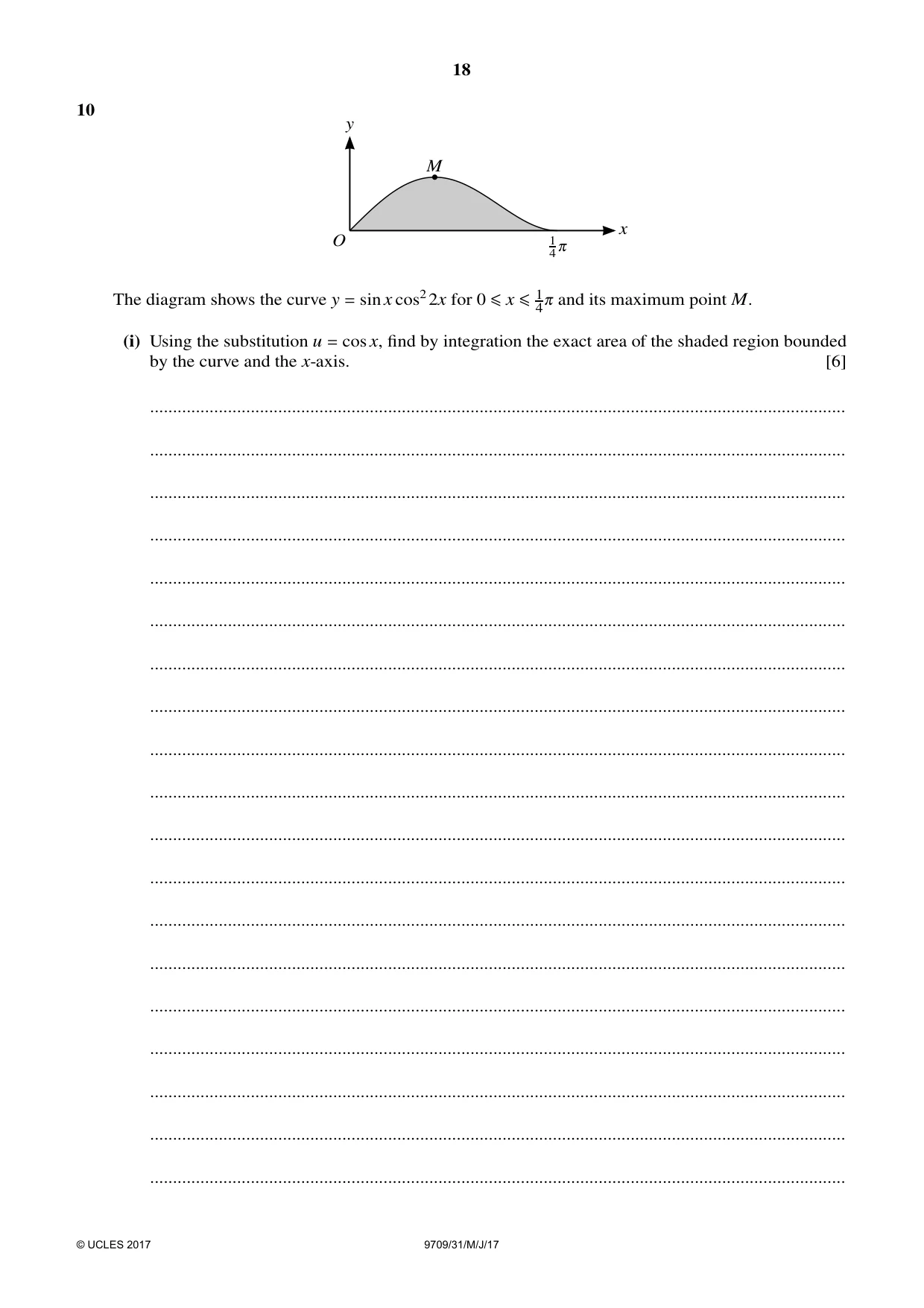 Cambridge A Level Mathematics 9709 2017 May/June Paper 3 · Variant 1 question paper, page 18 of 20