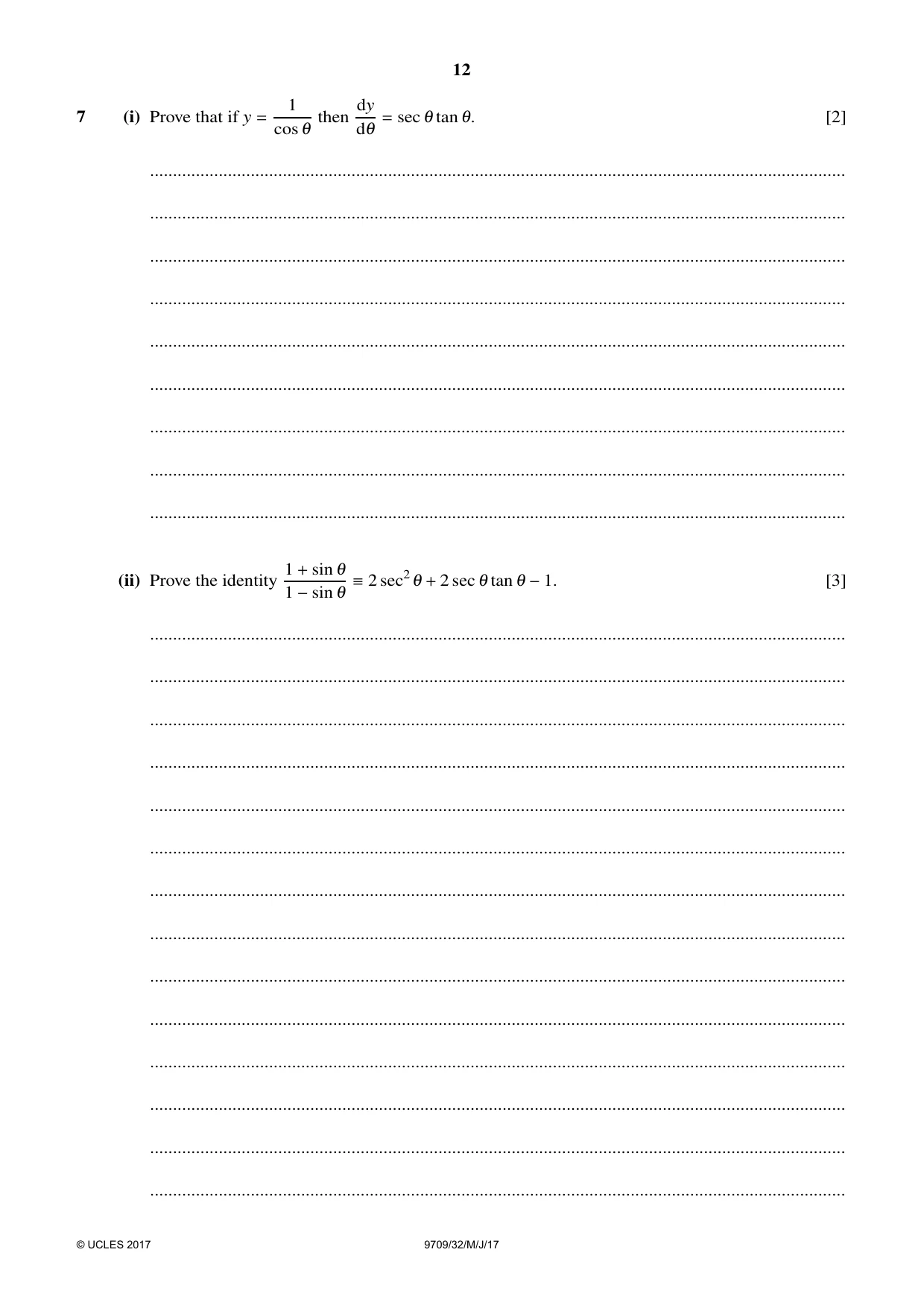 Cambridge A Level Mathematics 9709 2017 May/June Paper 3 · Variant 2 question paper, page 12 of 20