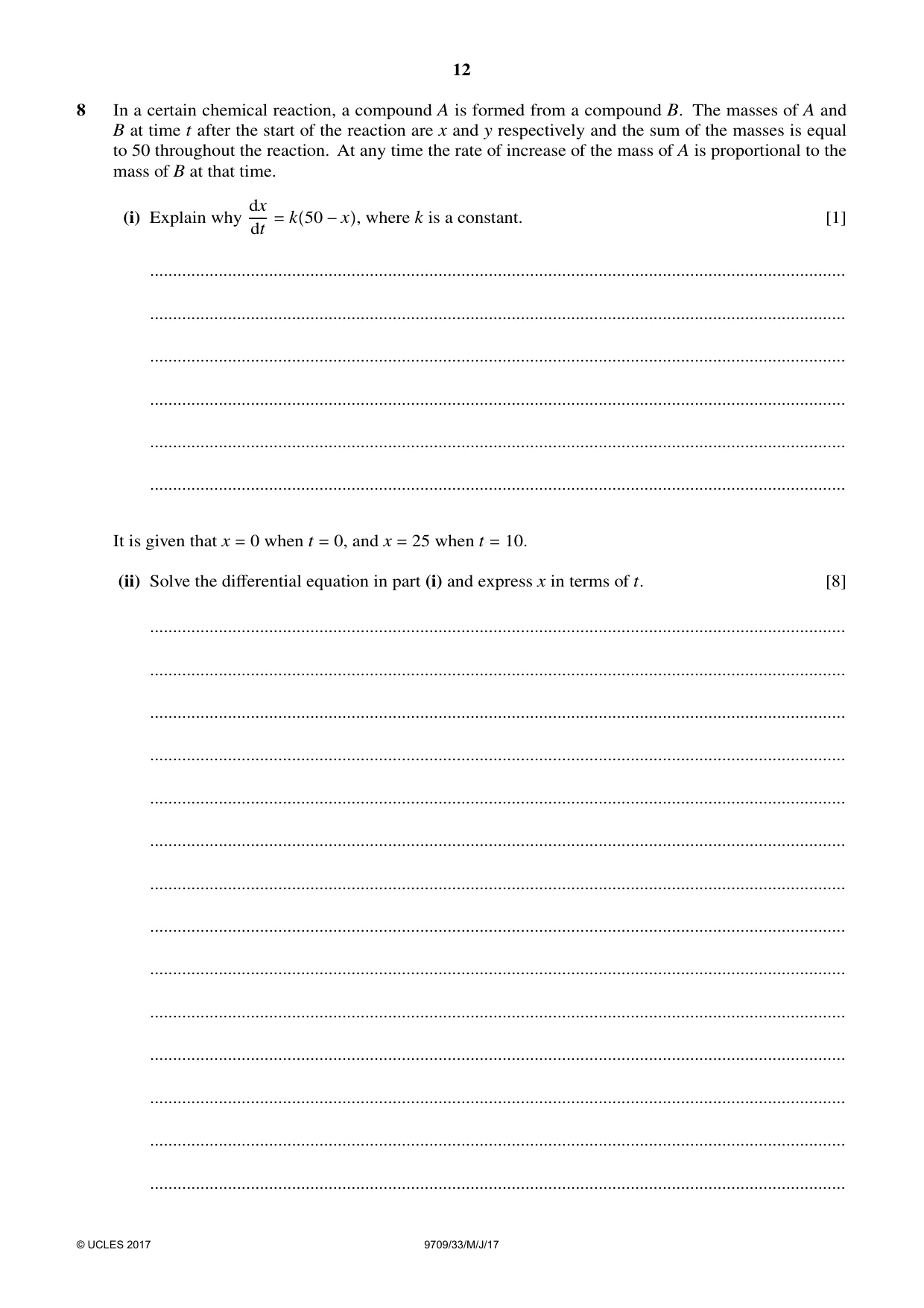 Cambridge A Level Mathematics 9709 2017 May/June Paper 3 · Variant 3 question paper, page 12 of 20