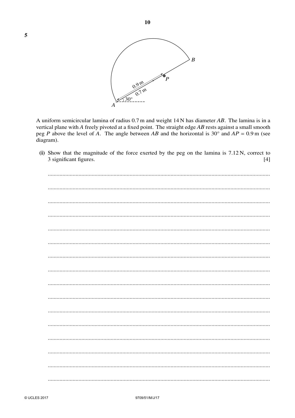 Cambridge A Level Mathematics 9709 2017 May/June Paper 5 · Variant 1 question paper, page 10 of 16