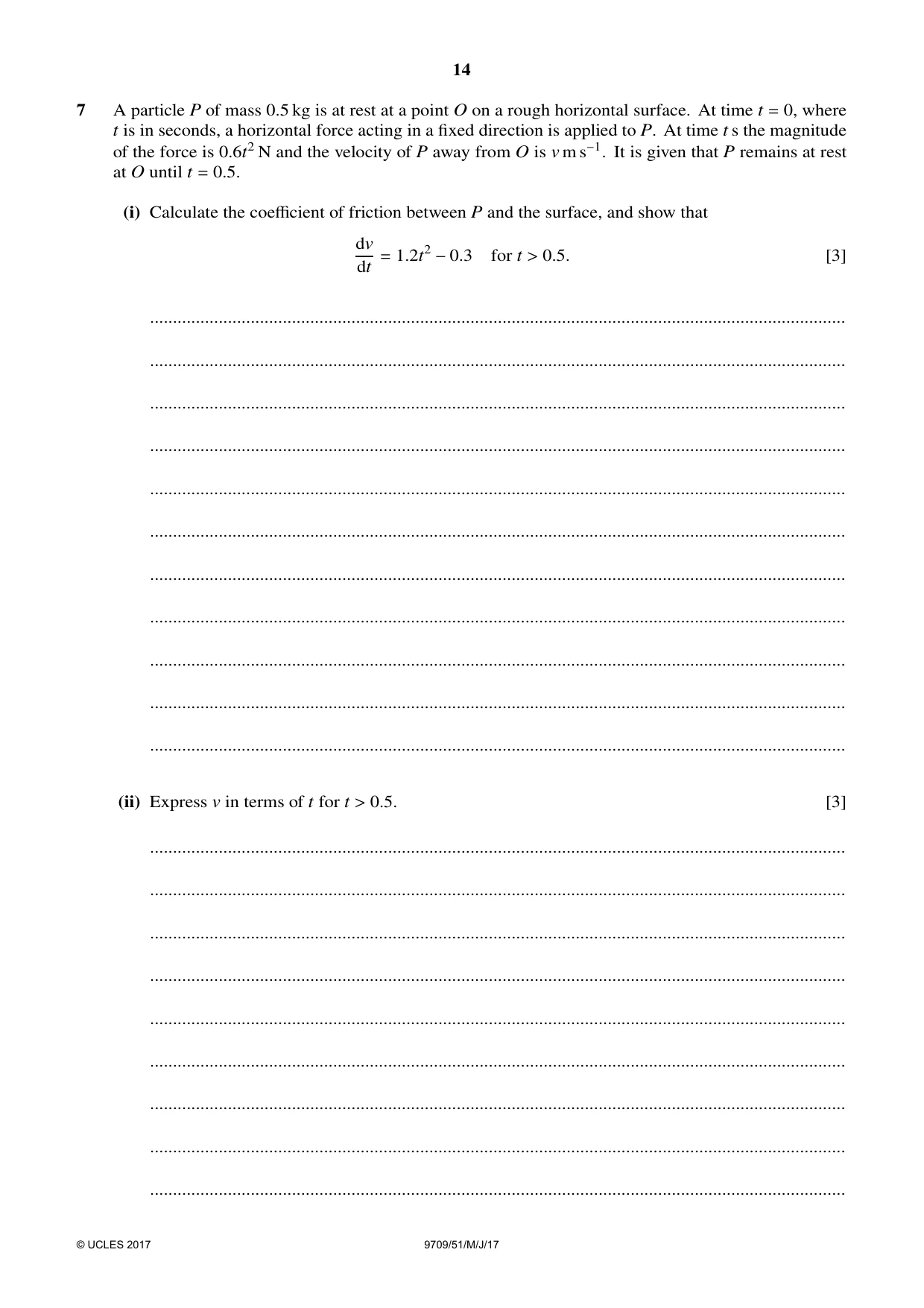 Cambridge A Level Mathematics 9709 2017 May/June Paper 5 · Variant 1 question paper, page 14 of 16