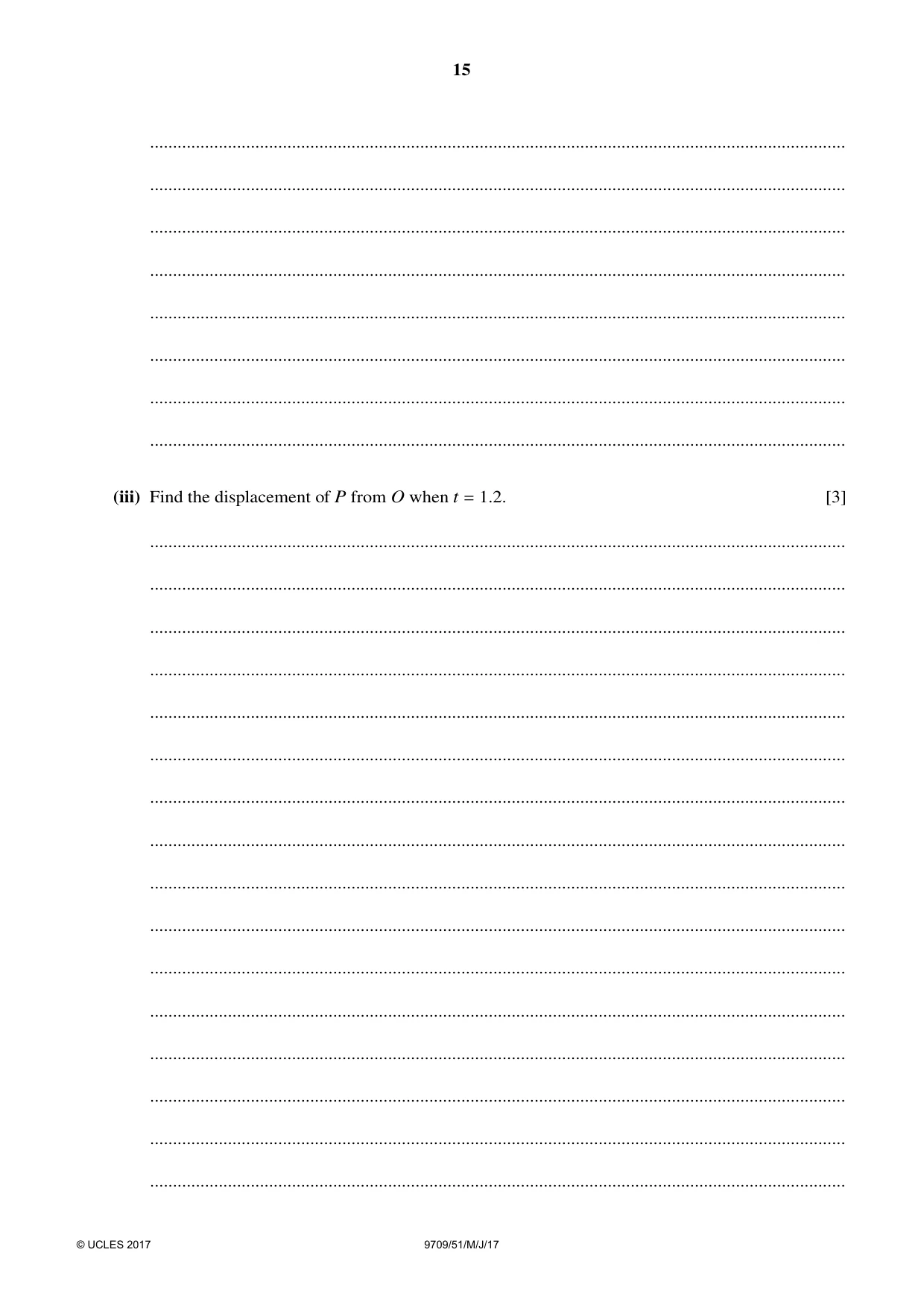 Cambridge A Level Mathematics 9709 2017 May/June Paper 5 · Variant 1 question paper, page 15 of 16