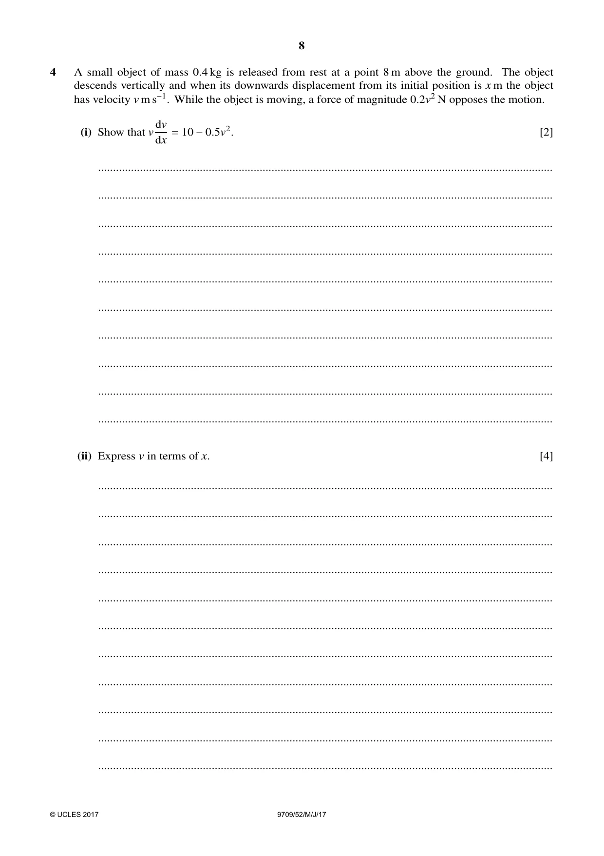 Cambridge A Level Mathematics 9709 2017 May/June Paper 5 · Variant 2 question paper, page 8 of 16