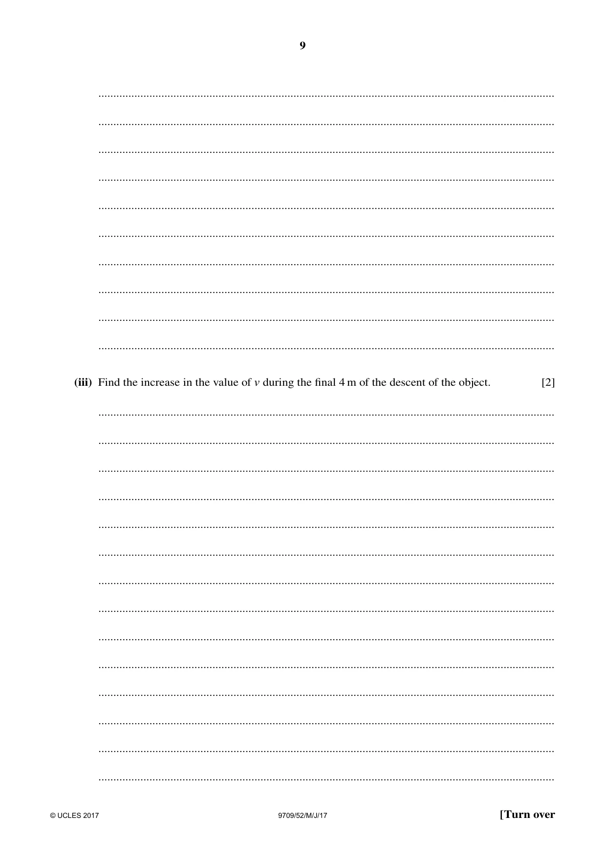 Cambridge A Level Mathematics 9709 2017 May/June Paper 5 · Variant 2 question paper, page 9 of 16