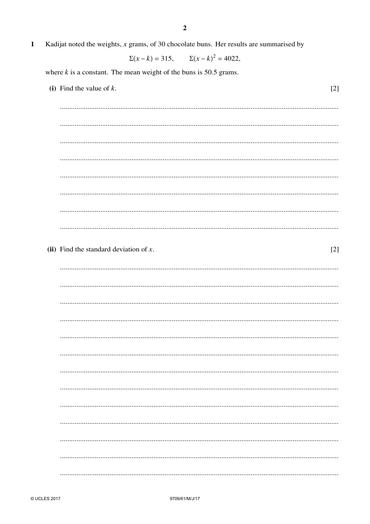 Cambridge A Level Mathematics 9709 2017 May/June Paper 6 · Variant 1 question paper, page 2 of 12