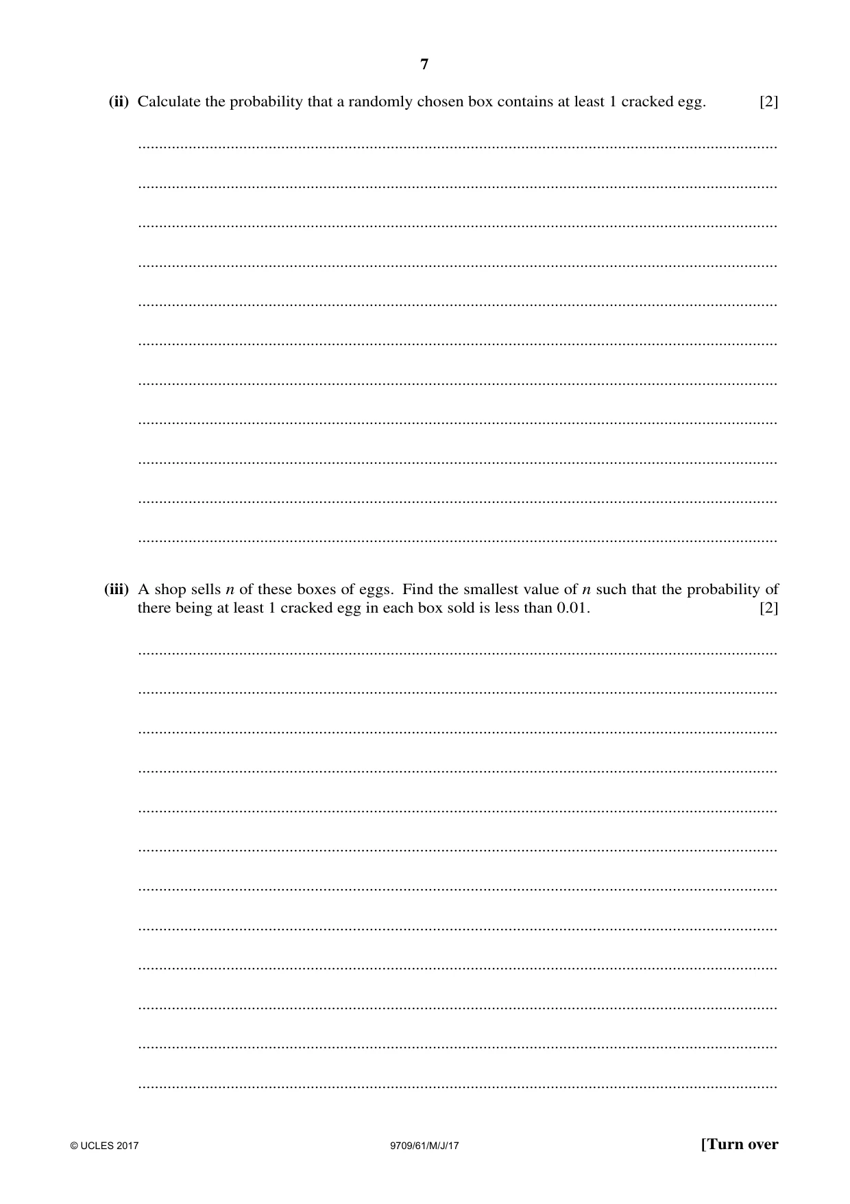 Cambridge A Level Mathematics 9709 2017 May/June Paper 6 · Variant 1 question paper, page 7 of 12