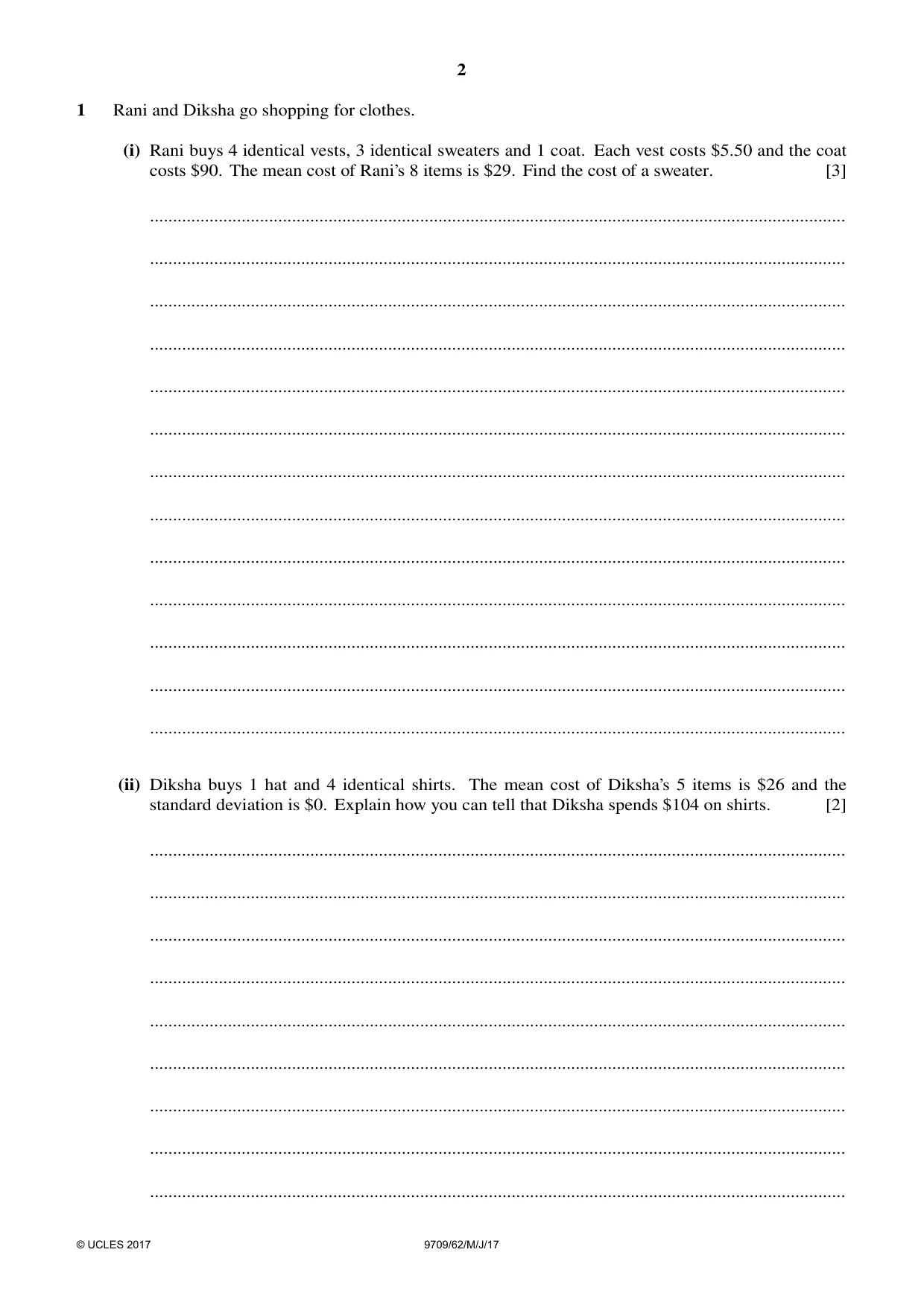 Cambridge A Level Mathematics 9709 2017 May/June Paper 6 · Variant 2 question paper, page 2 of 12