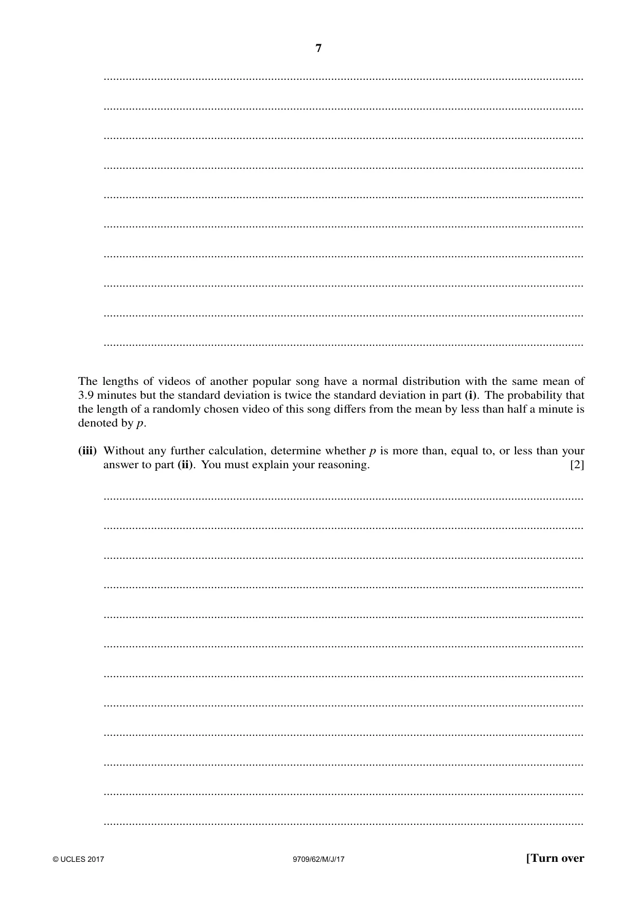 Cambridge A Level Mathematics 9709 2017 May/June Paper 6 · Variant 2 question paper, page 7 of 12