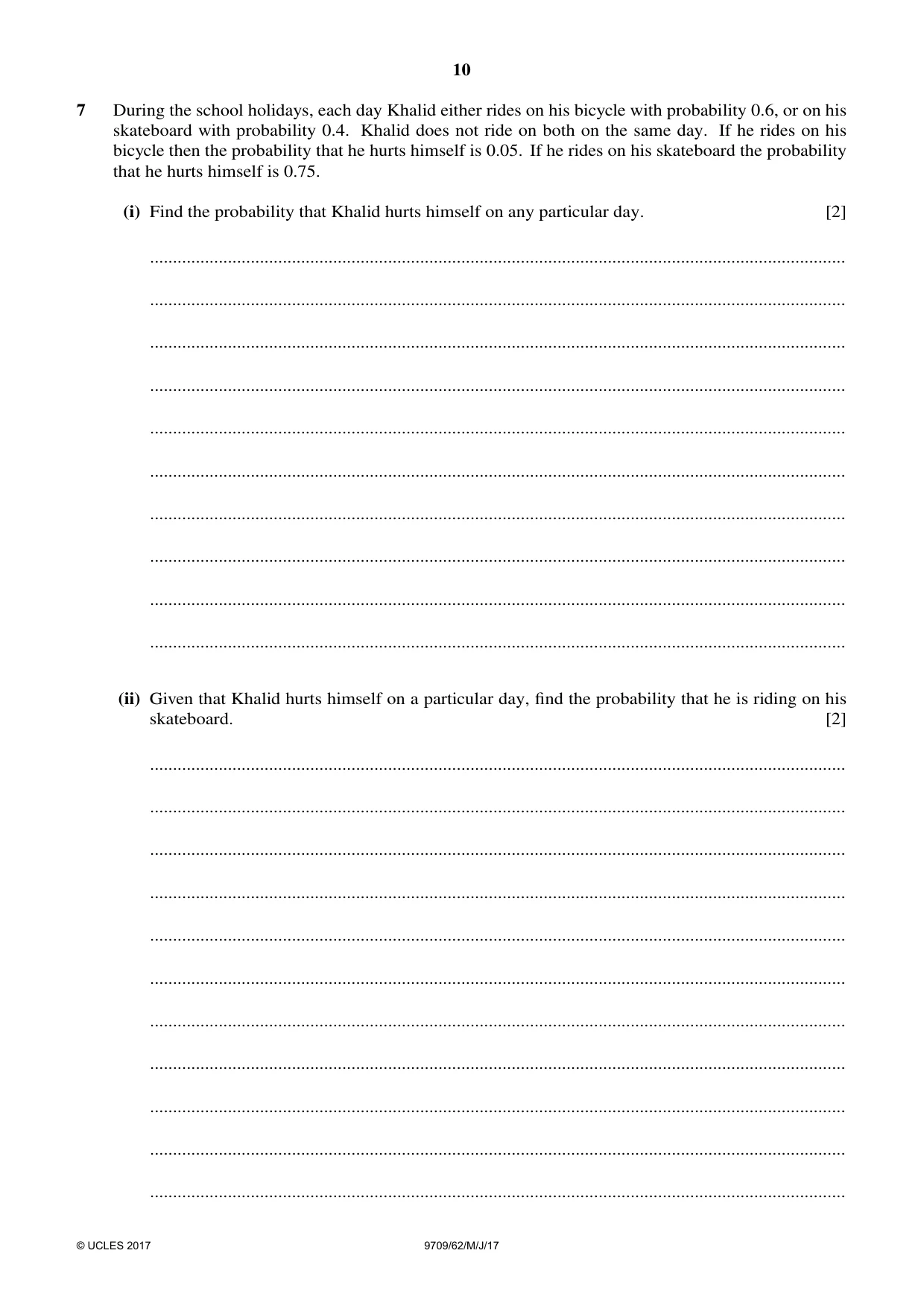Cambridge A Level Mathematics 9709 2017 May/June Paper 6 · Variant 2 question paper, page 10 of 12