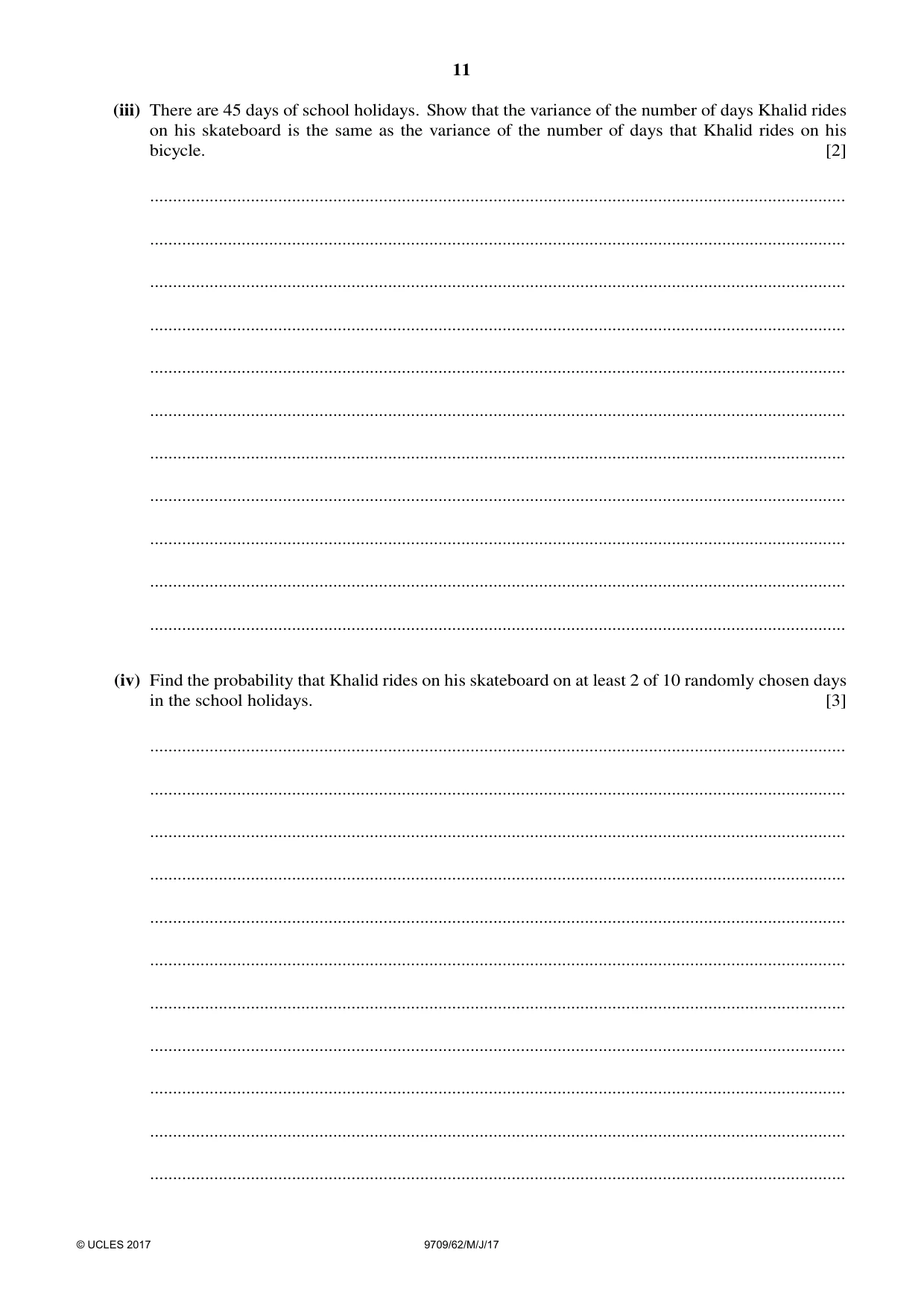 Cambridge A Level Mathematics 9709 2017 May/June Paper 6 · Variant 2 question paper, page 11 of 12