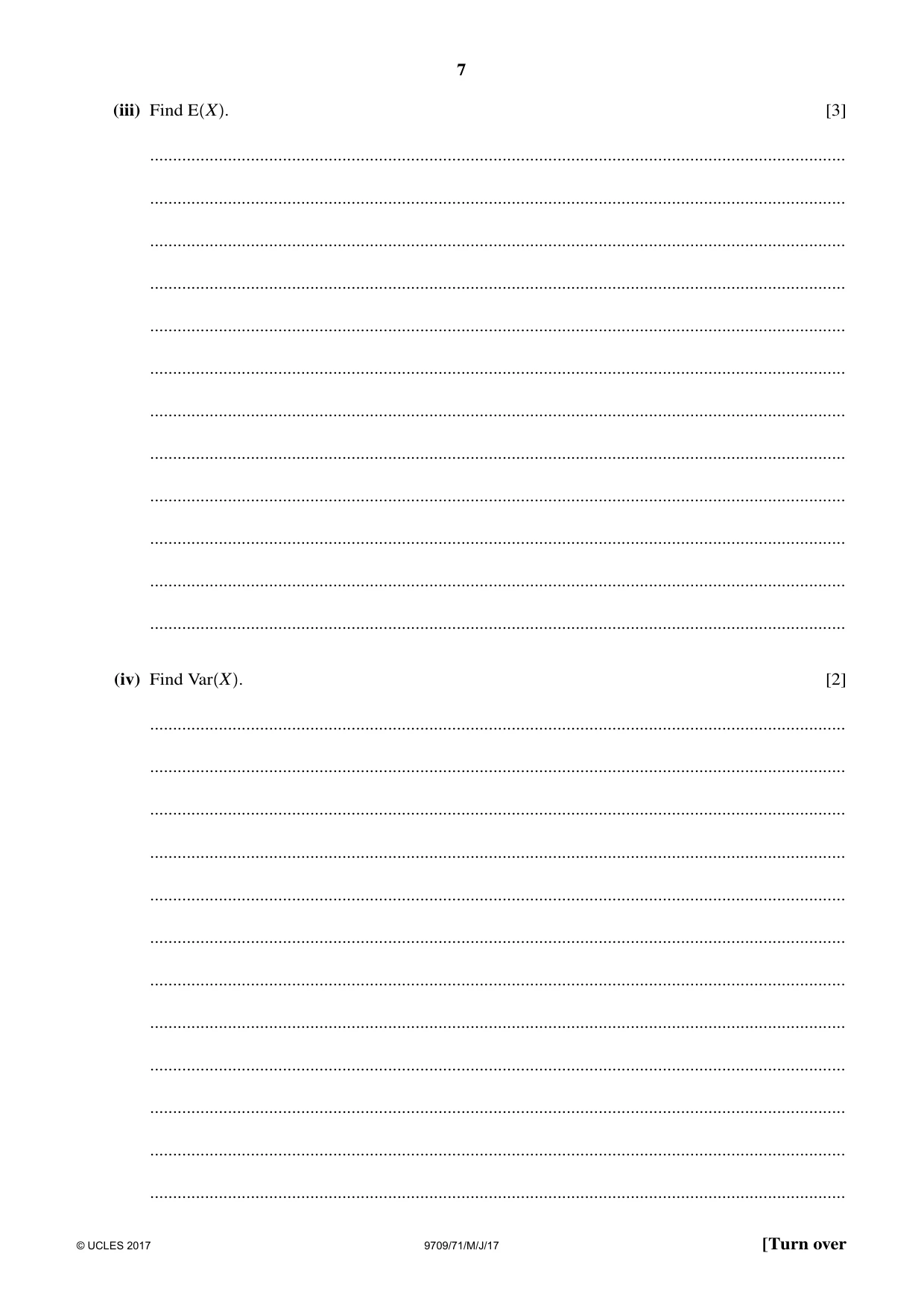 Cambridge A Level Mathematics 9709 2017 May/June Paper 7 · Variant 1 question paper, page 7 of 12
