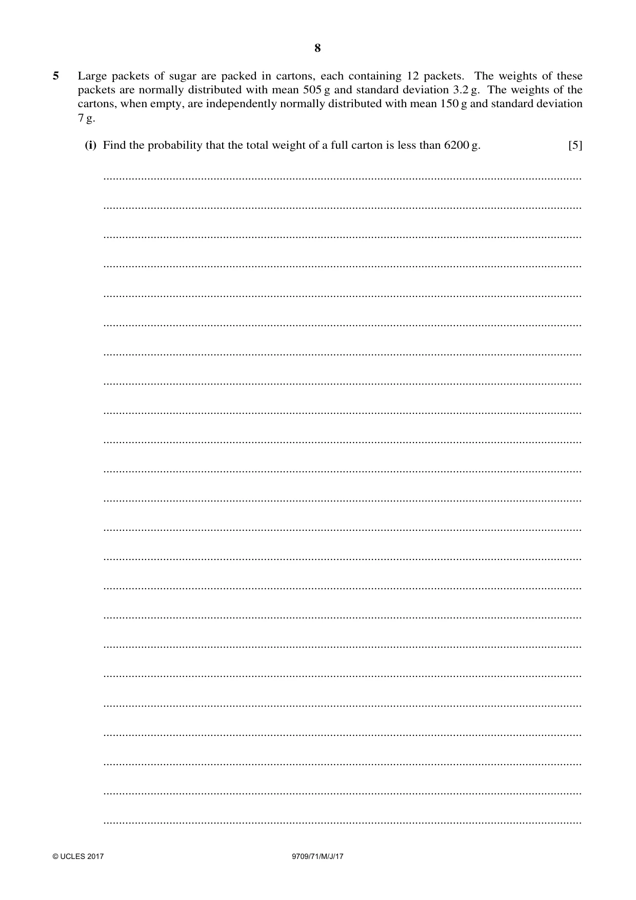 Cambridge A Level Mathematics 9709 2017 May/June Paper 7 · Variant 1 question paper, page 8 of 12