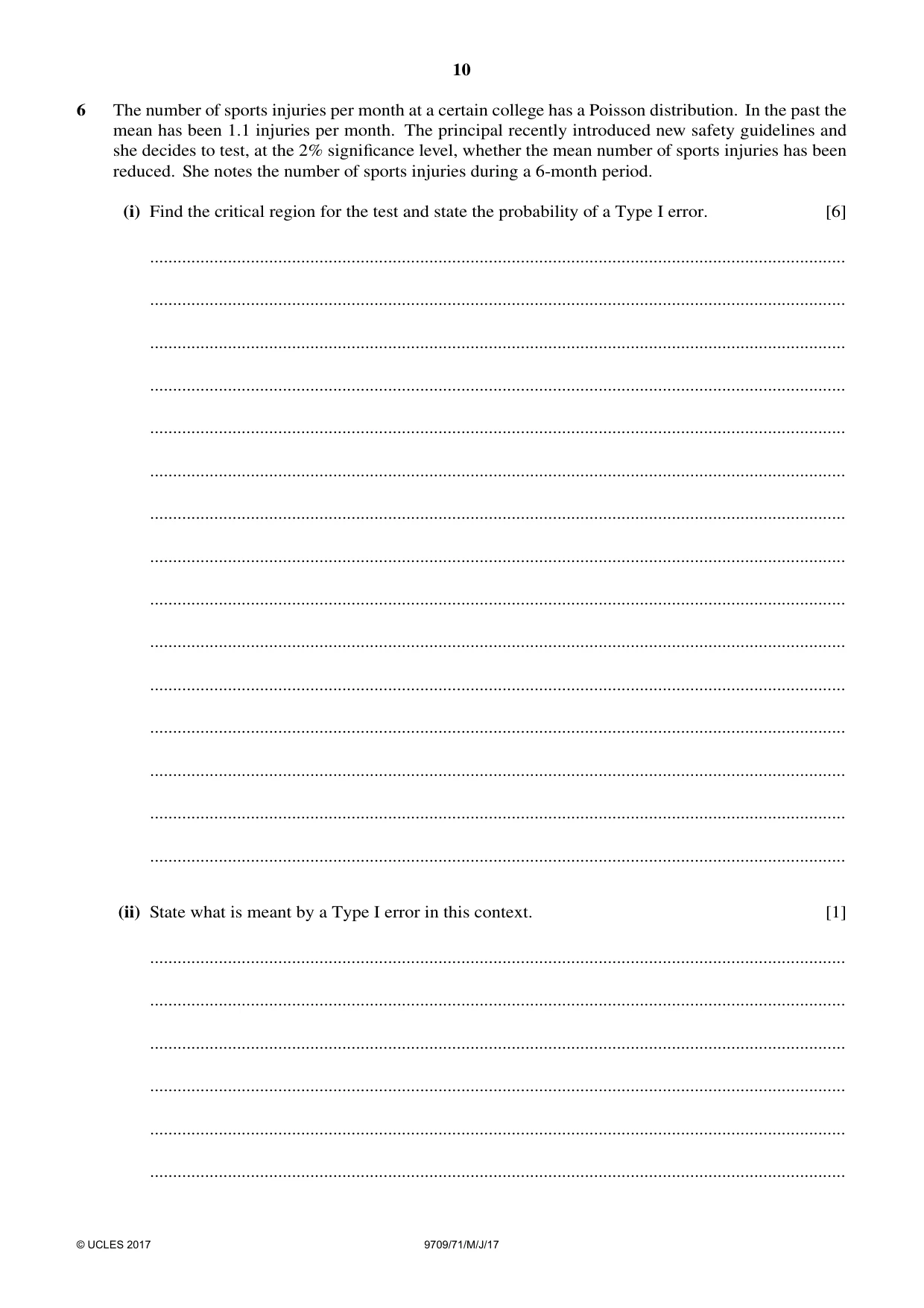 Cambridge A Level Mathematics 9709 2017 May/June Paper 7 · Variant 1 question paper, page 10 of 12