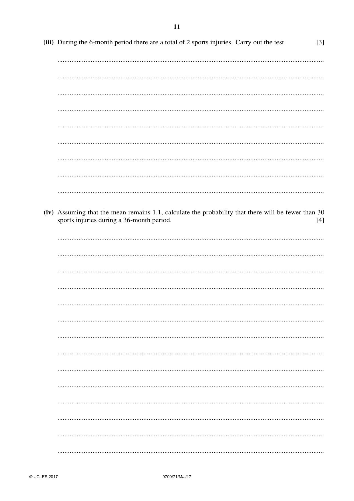 Cambridge A Level Mathematics 9709 2017 May/June Paper 7 · Variant 1 question paper, page 11 of 12