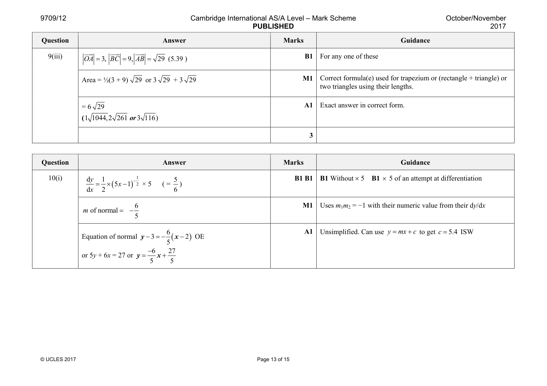Mark scheme, page 13 of 15