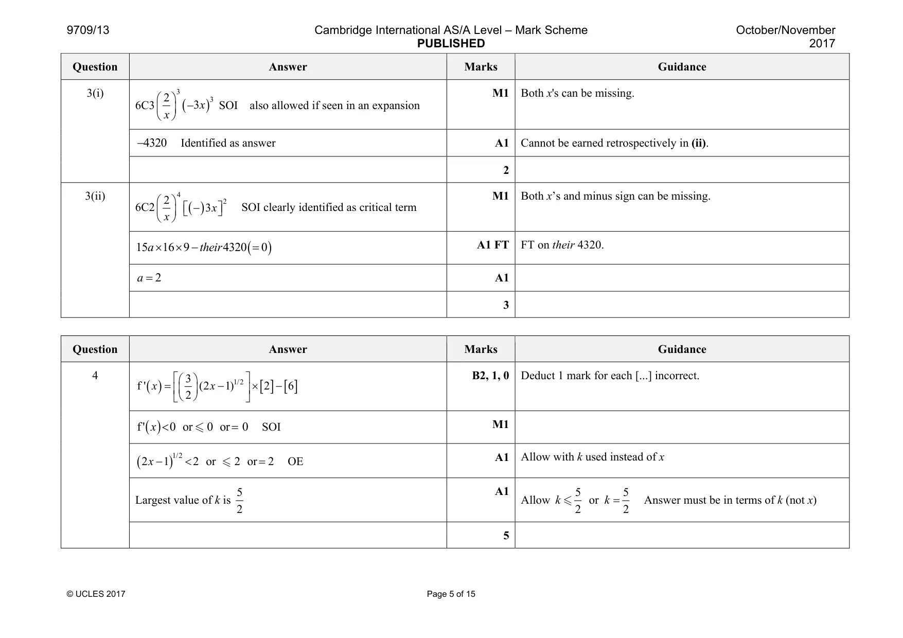 Mark scheme, page 5 of 15