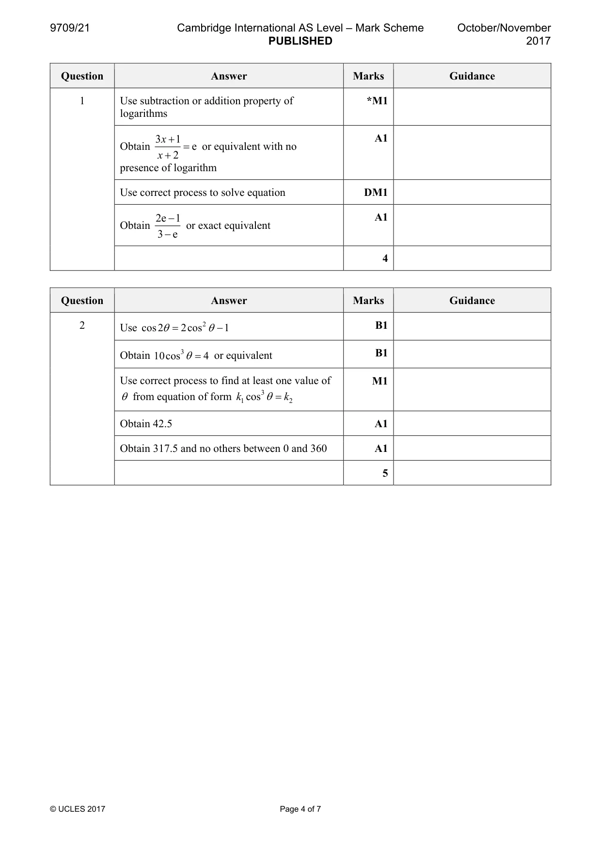 Mark scheme, page 4 of 7