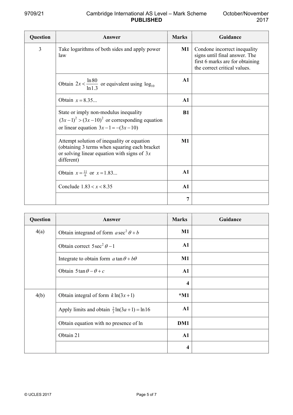 Mark scheme, page 5 of 7