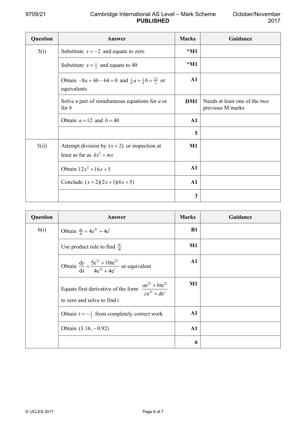 Mark scheme, page 6 of 7