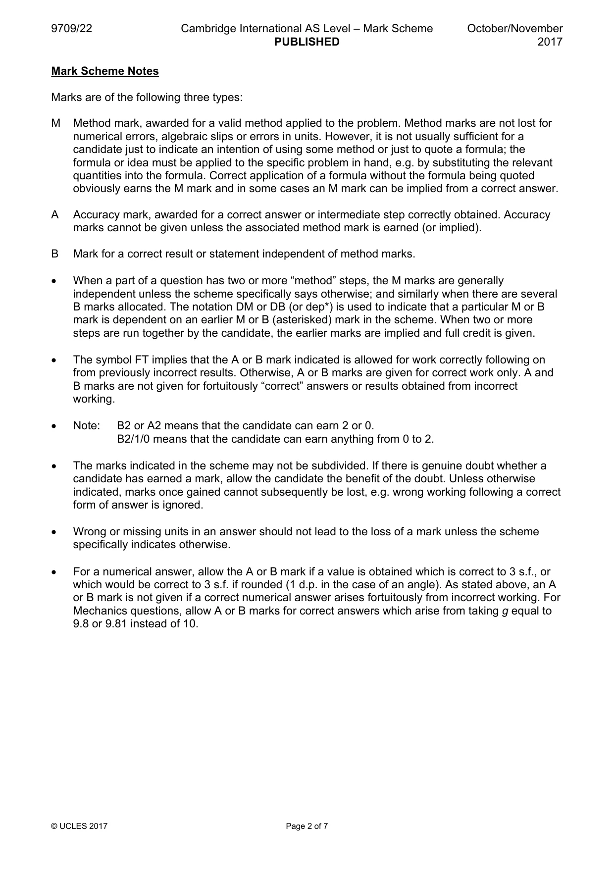 Mark scheme, page 2 of 7
