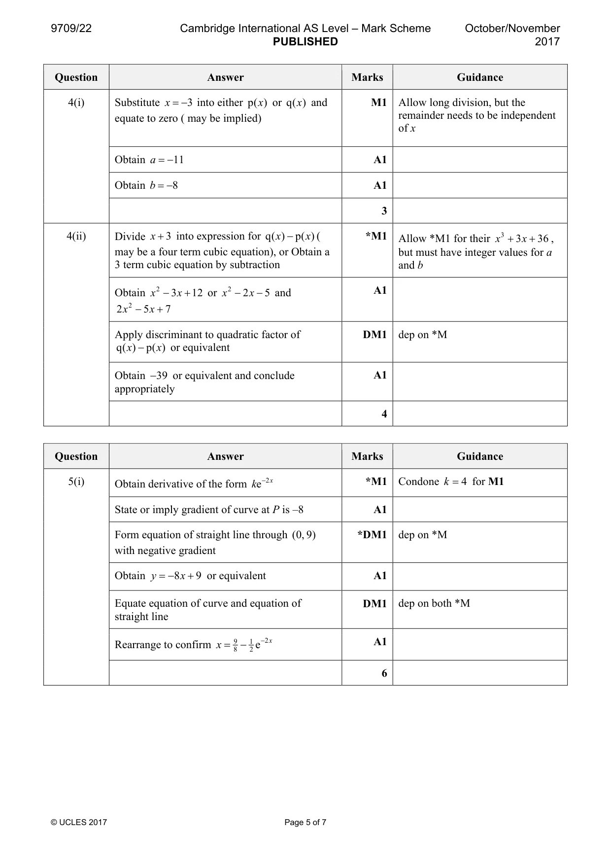 Mark scheme, page 5 of 7