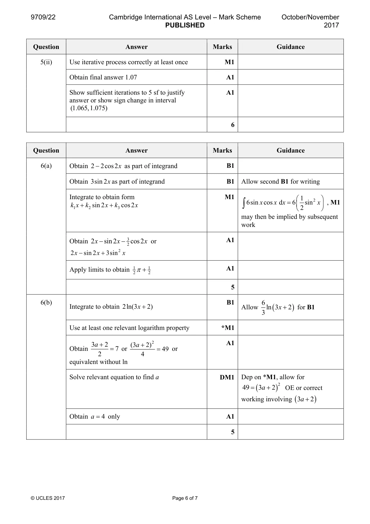 Mark scheme, page 6 of 7