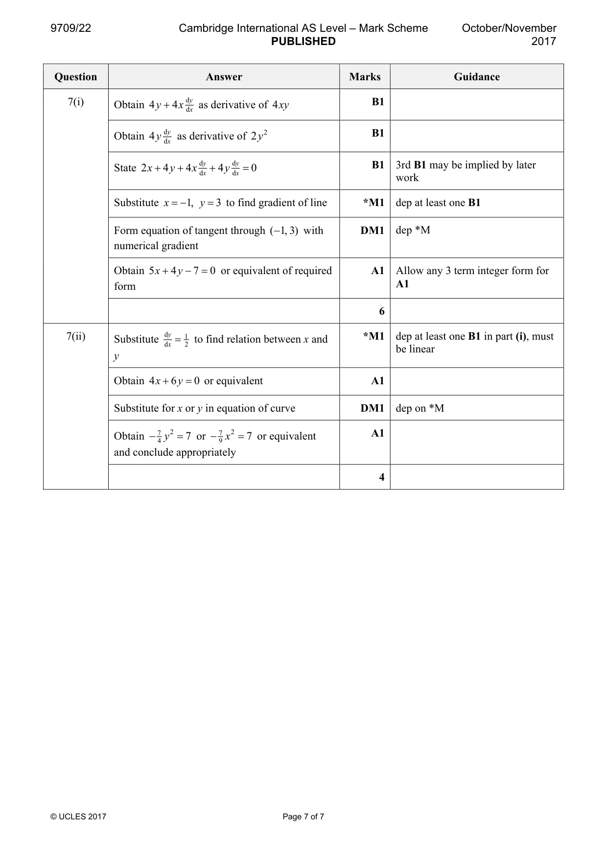 Mark scheme, page 7 of 7