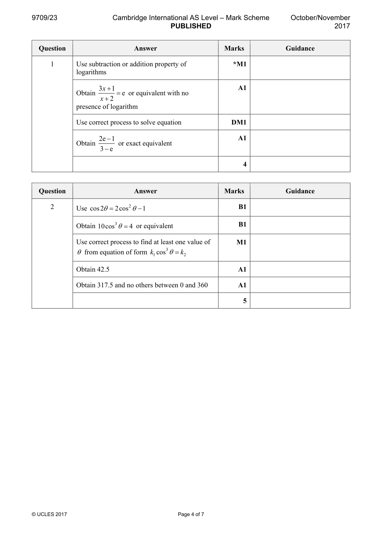 Mark scheme, page 4 of 7