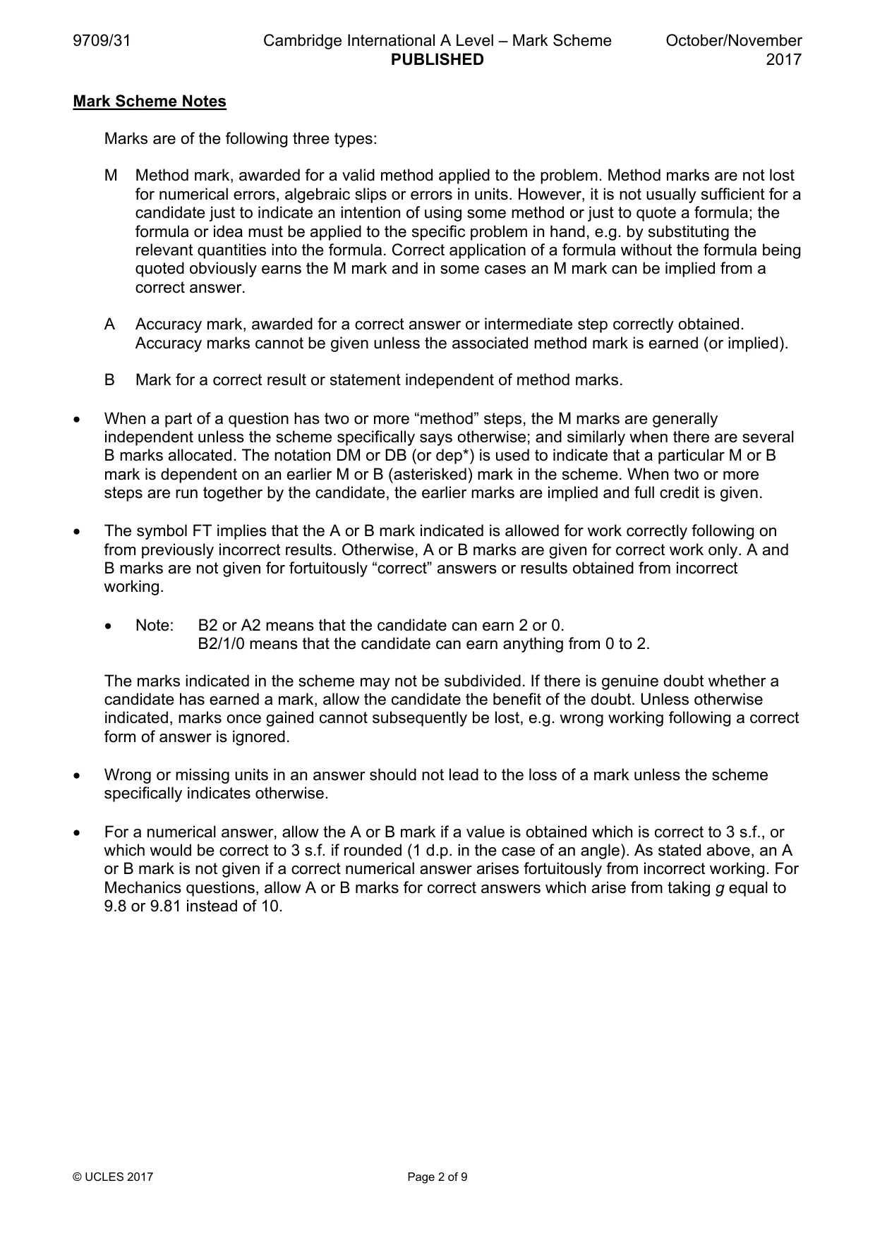 Mark scheme, page 2 of 9