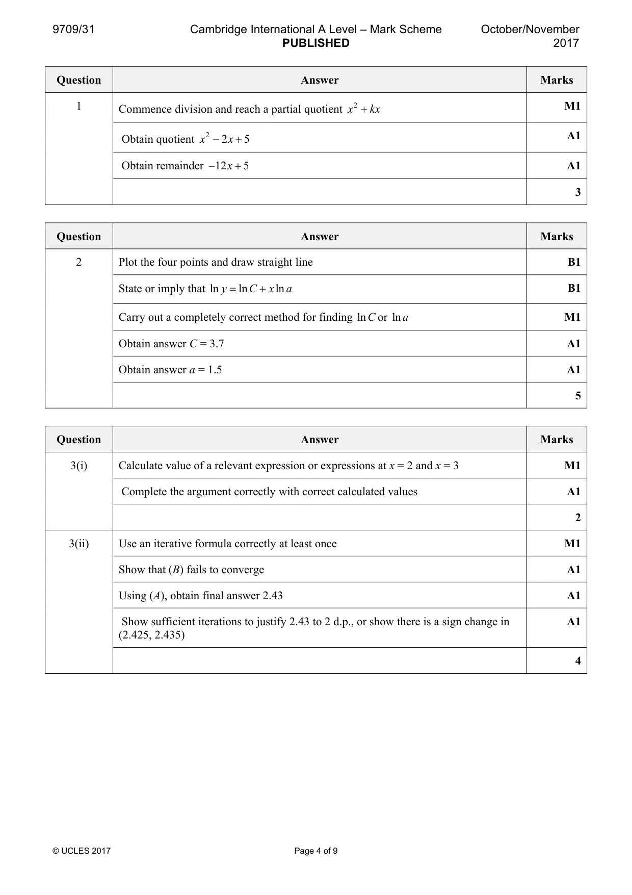 Mark scheme, page 4 of 9