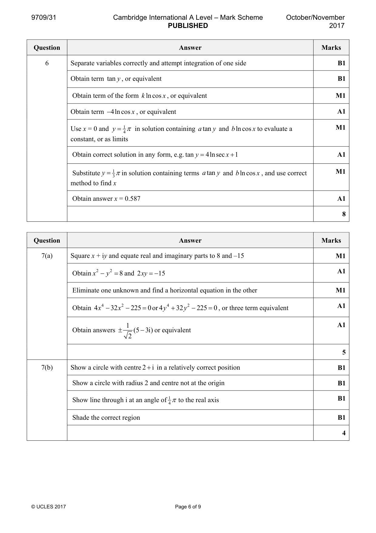 Mark scheme, page 6 of 9