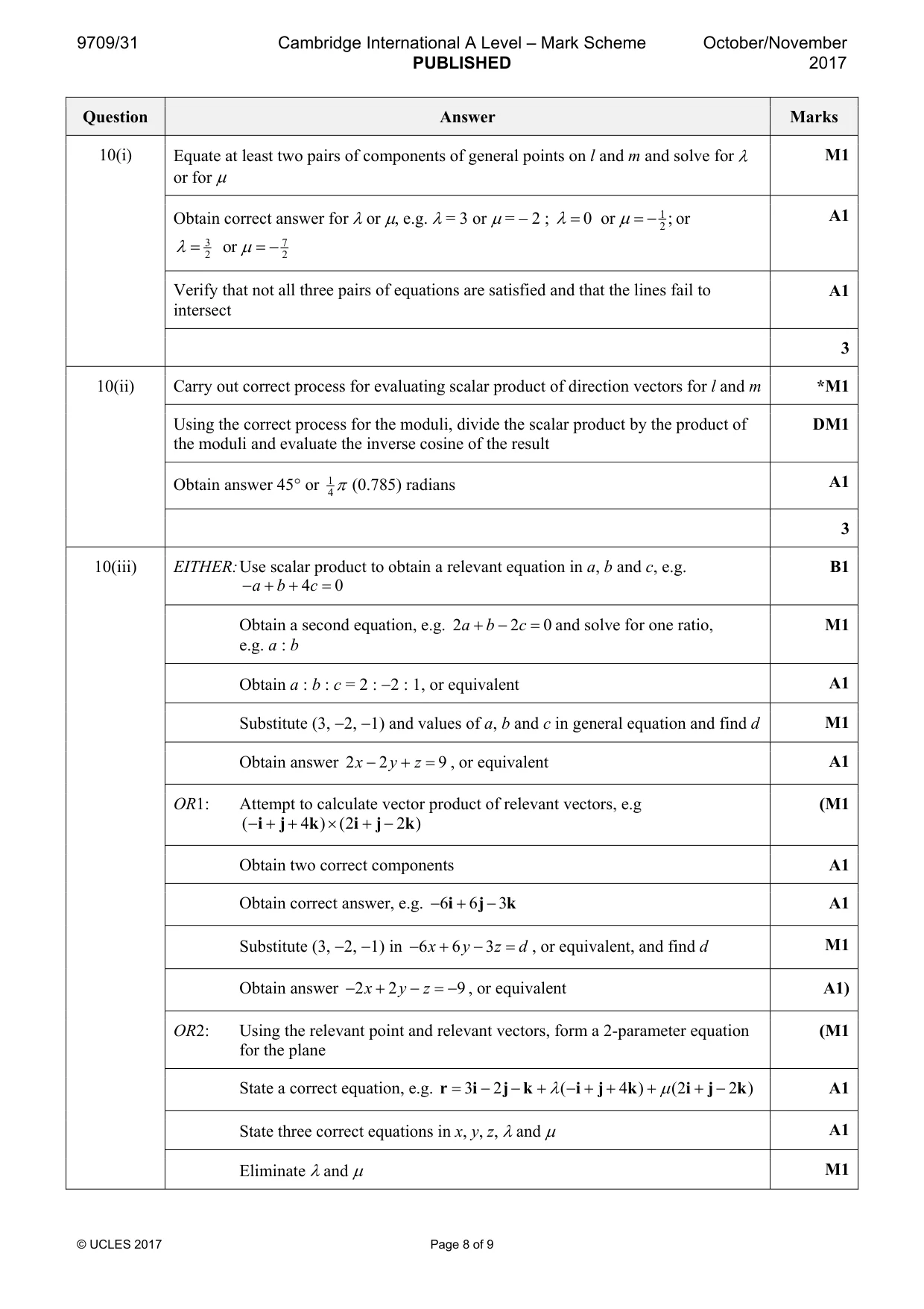 Mark scheme, page 8 of 9