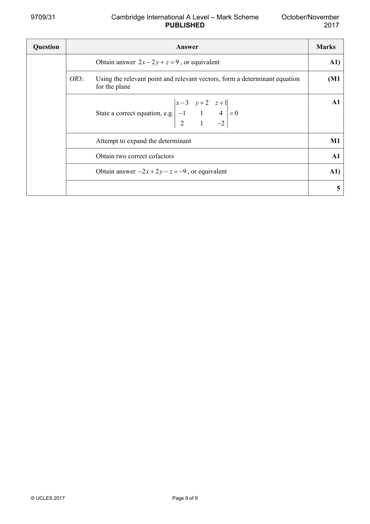 Mark scheme, page 9 of 9
