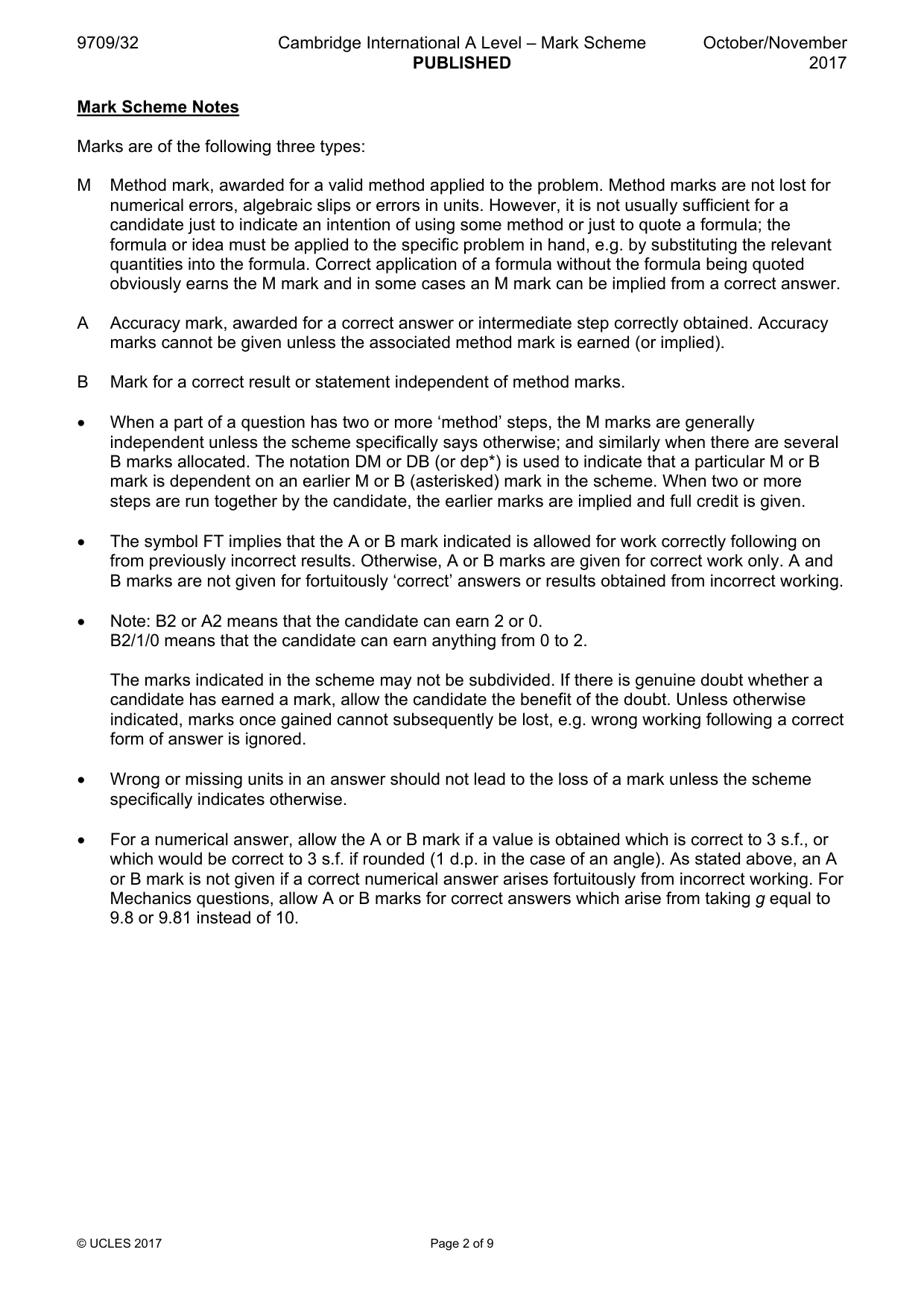 Mark scheme, page 2 of 9
