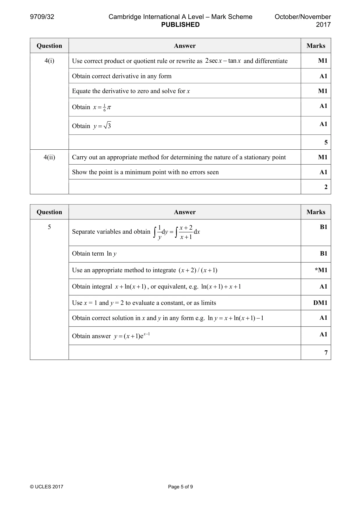 Mark scheme, page 5 of 9