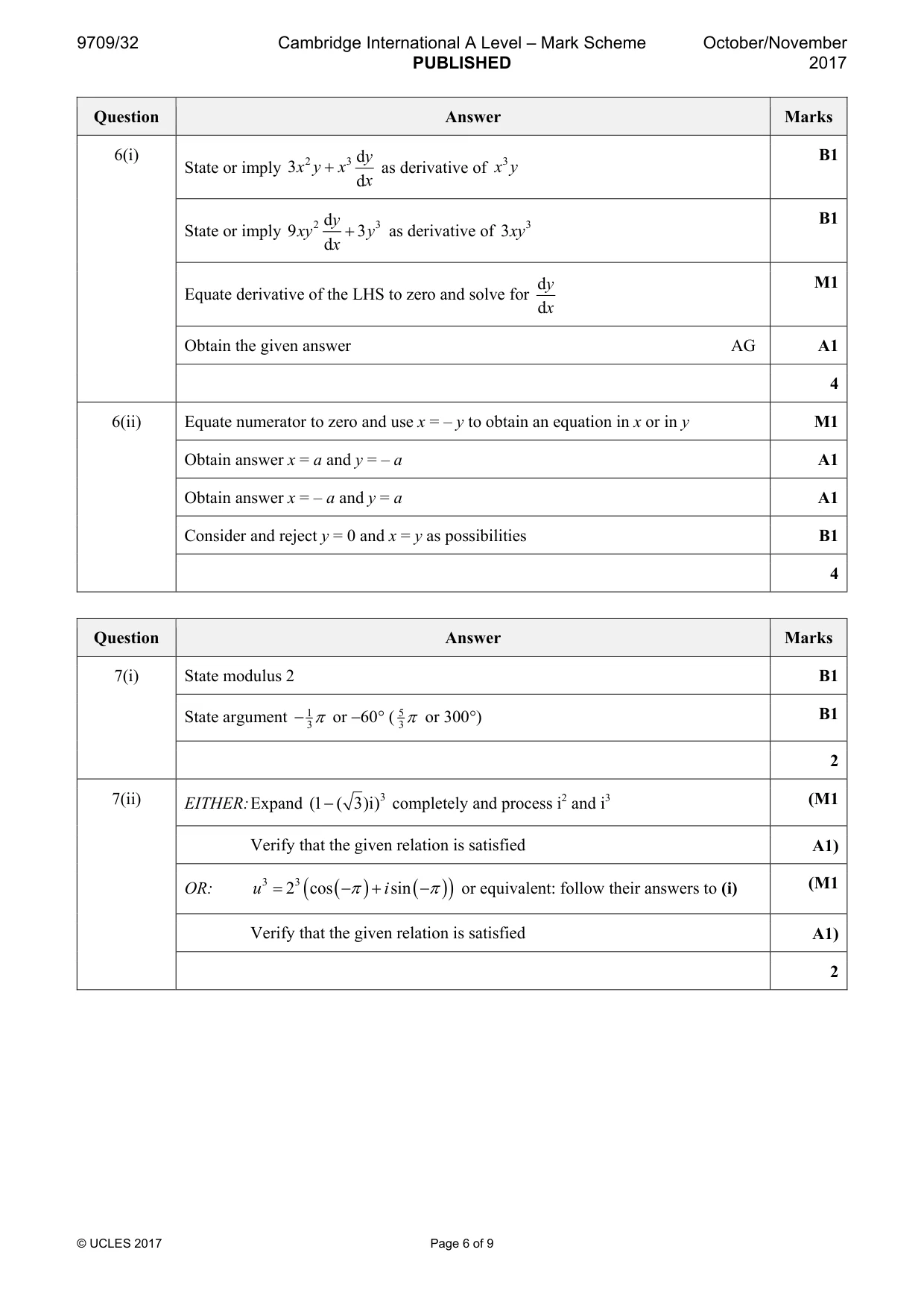 Mark scheme, page 6 of 9