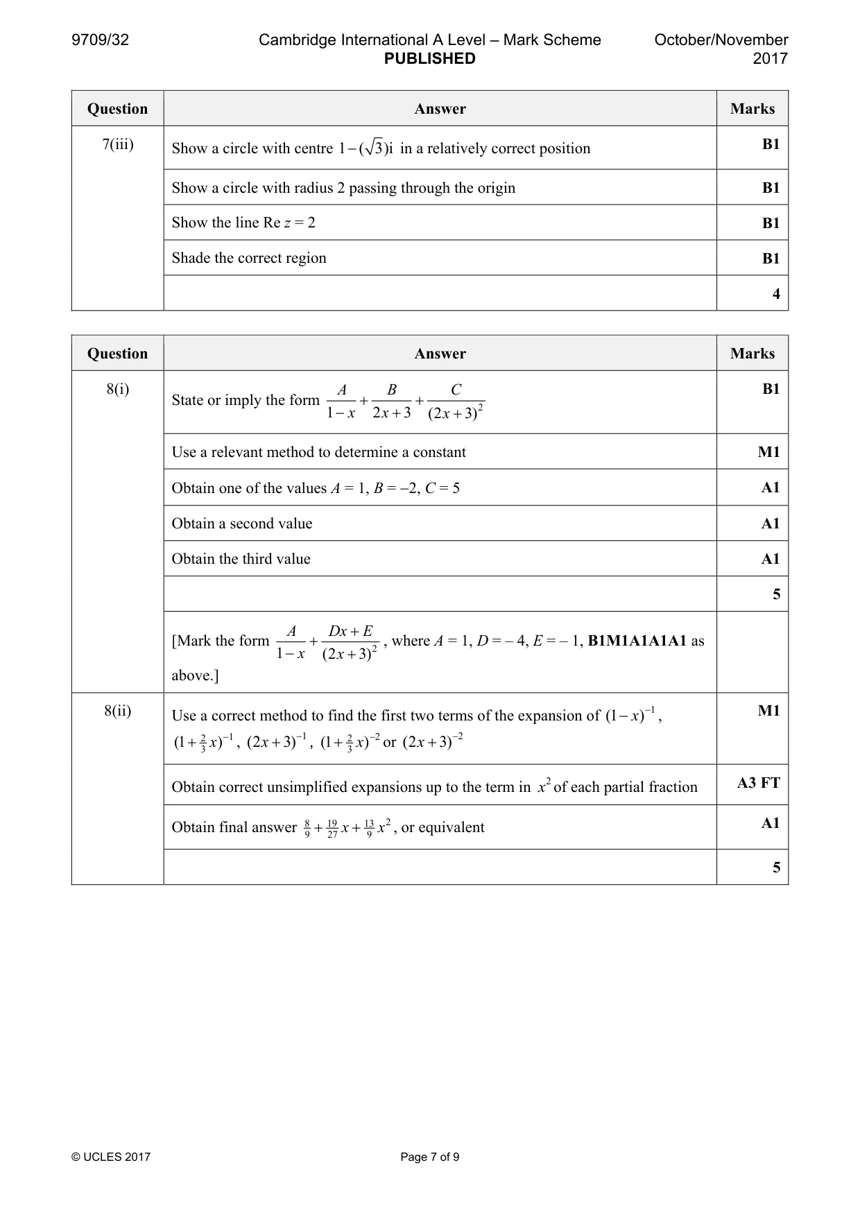 Mark scheme, page 7 of 9