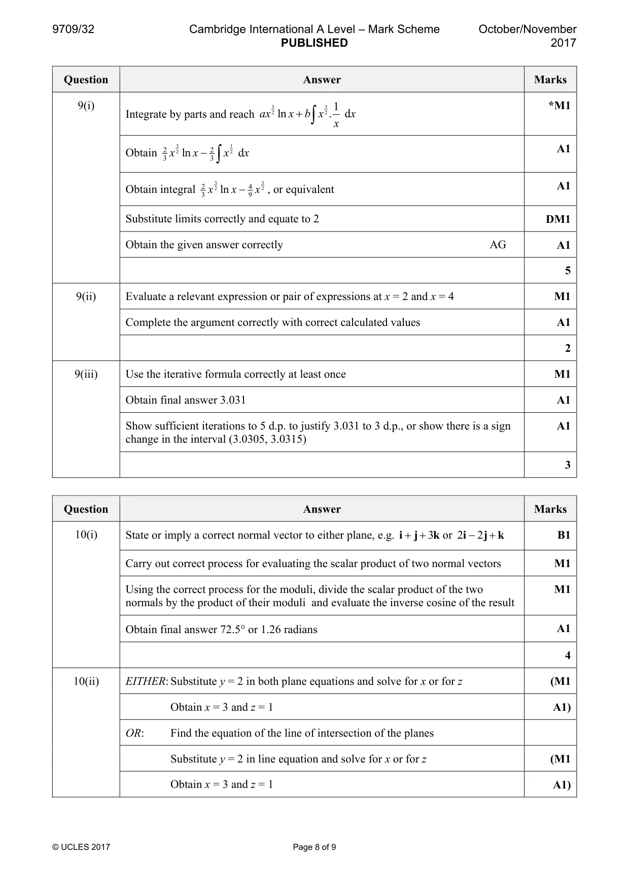 Mark scheme, page 8 of 9