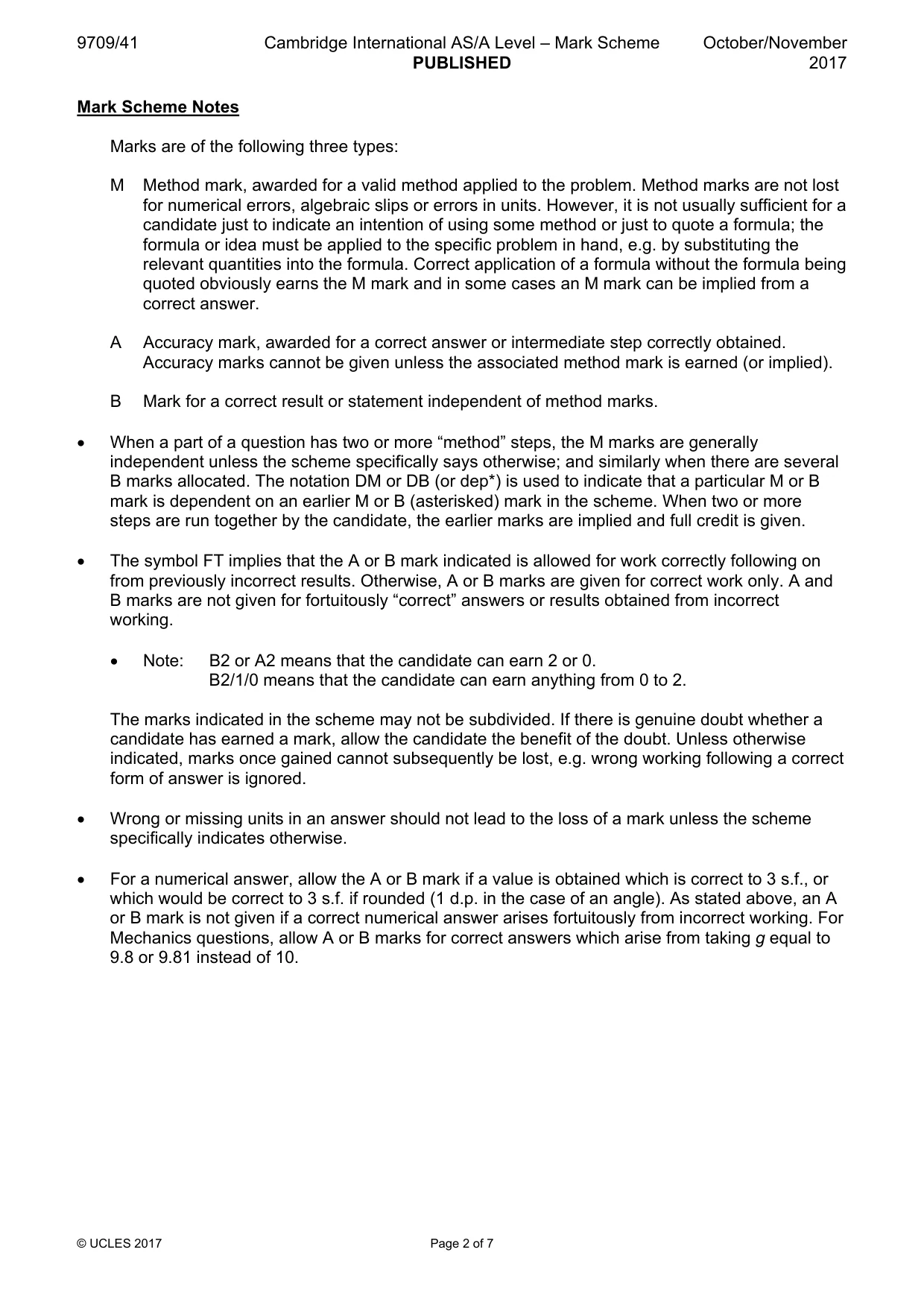Mark scheme, page 2 of 7