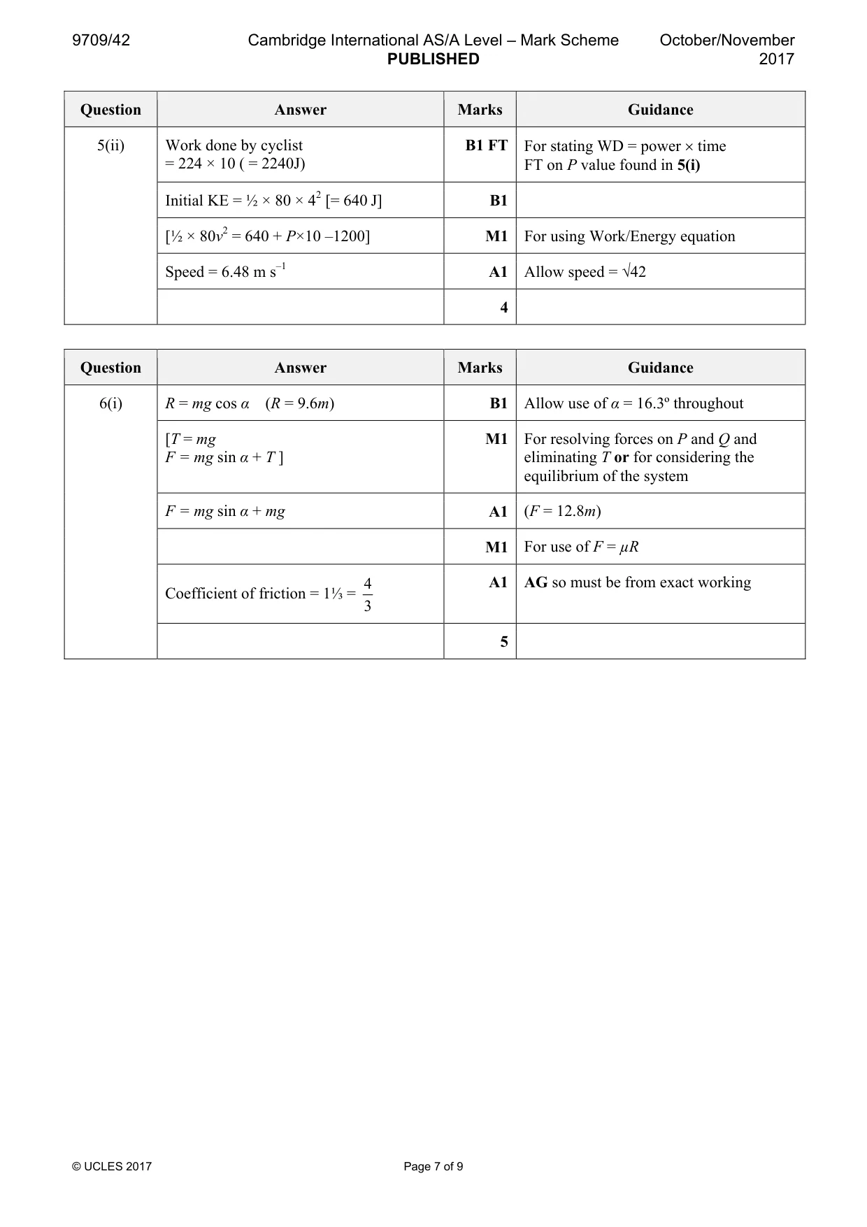 Mark scheme, page 7 of 9