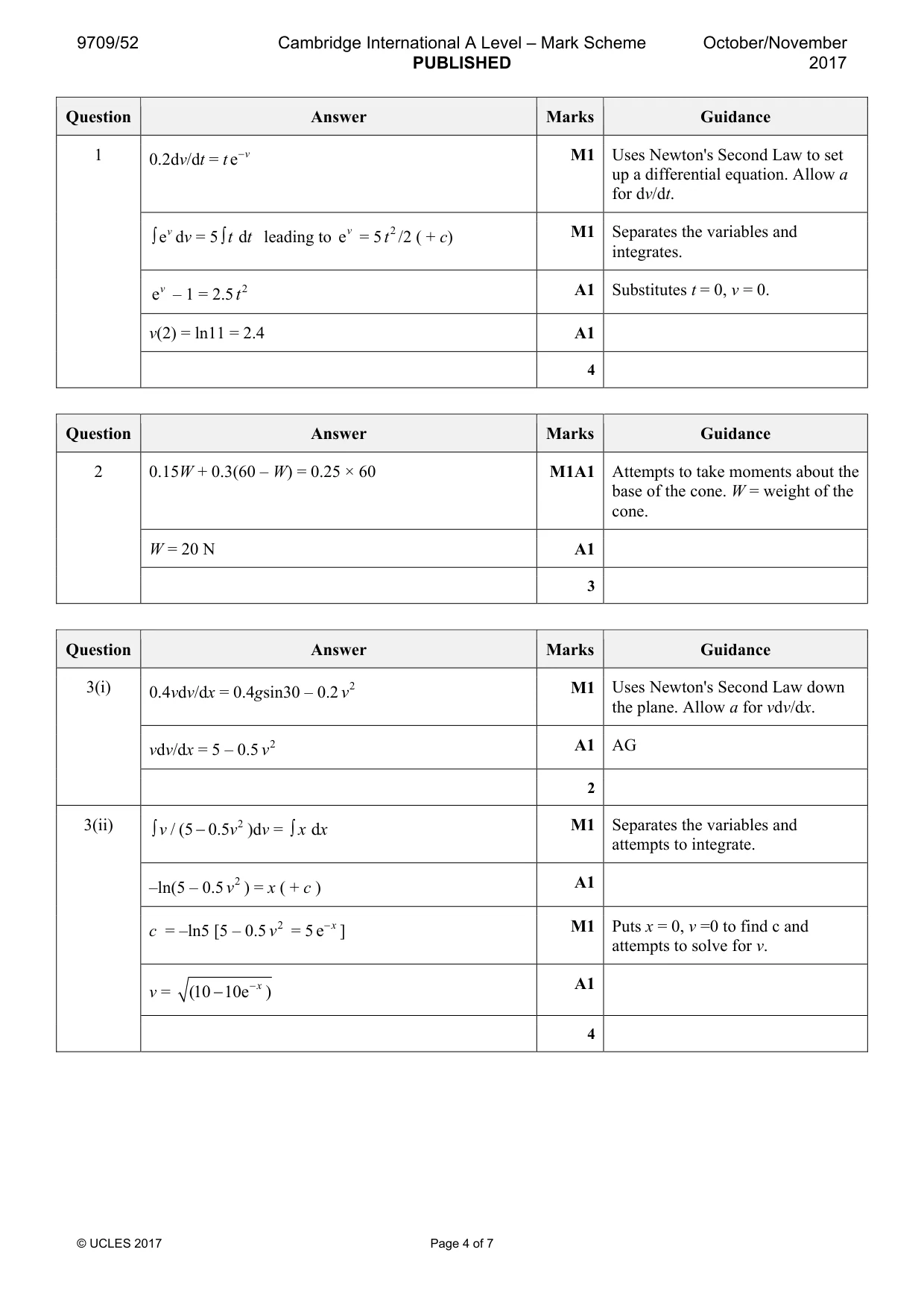 Mark scheme, page 4 of 7