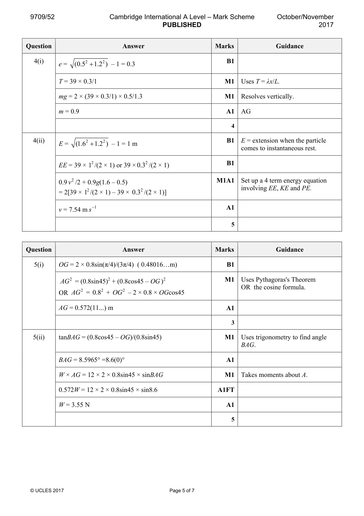 Mark scheme, page 5 of 7
