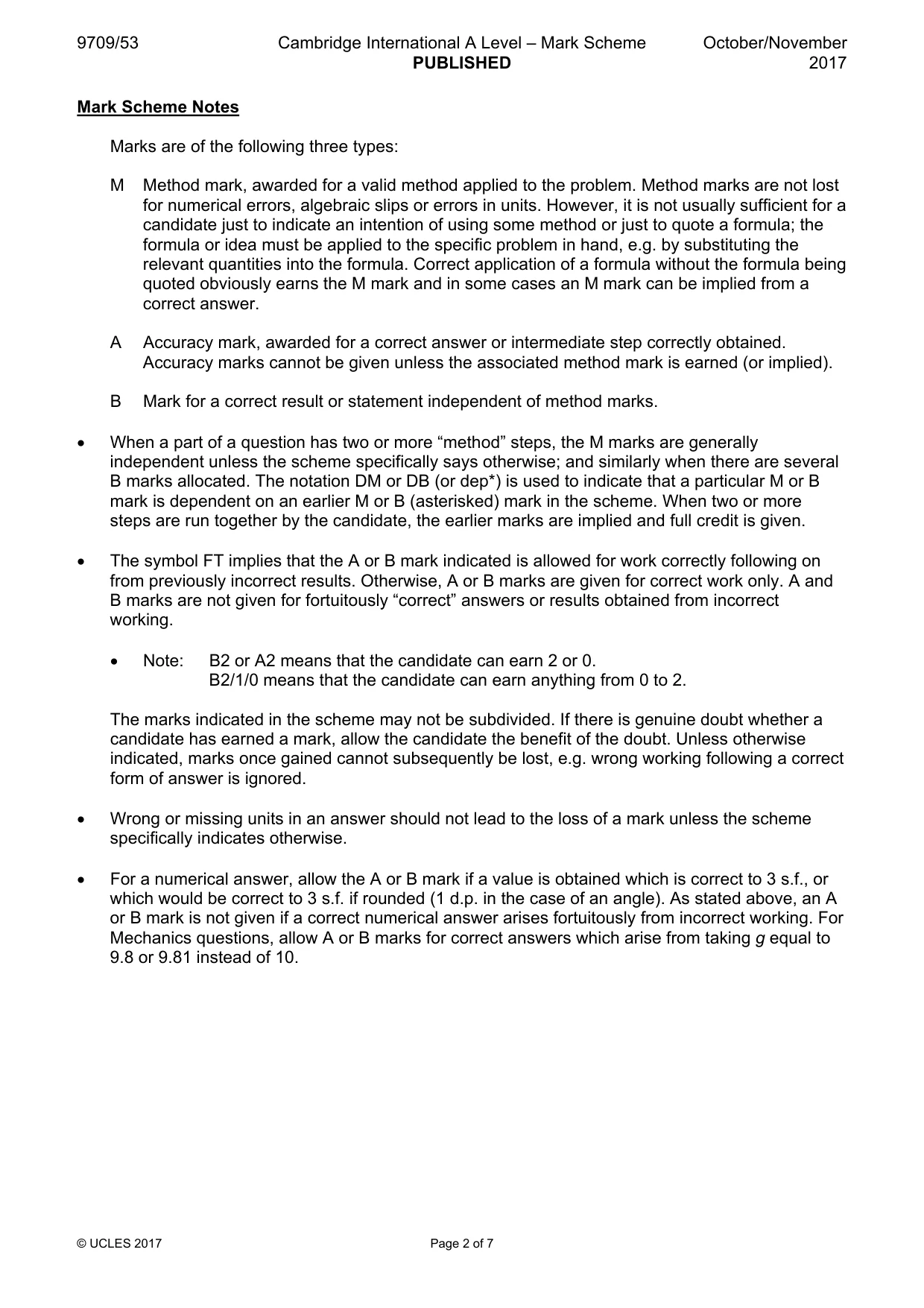 Mark scheme, page 2 of 7